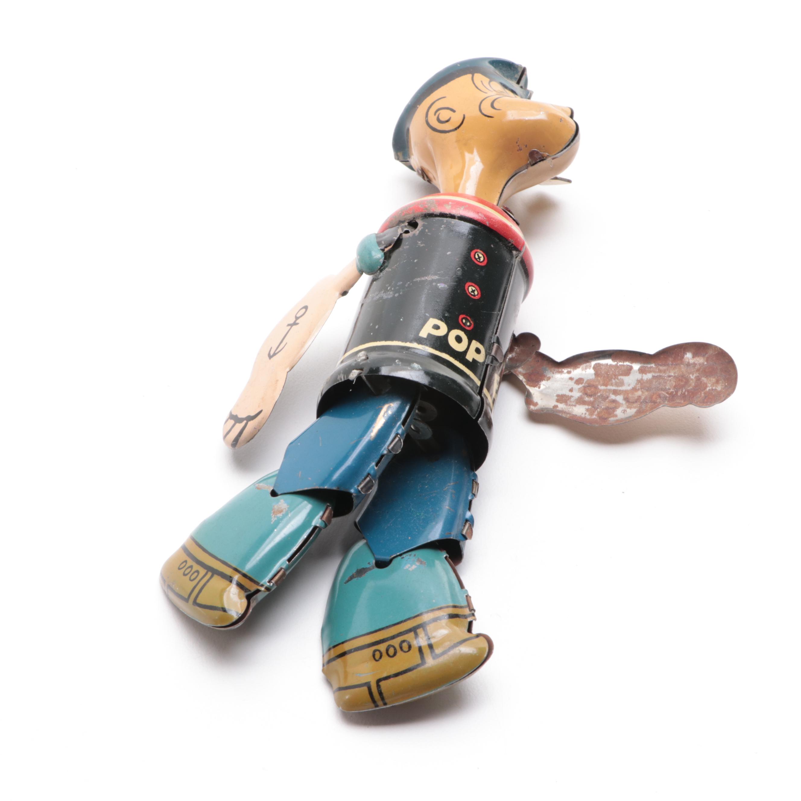 Fred Flintstone and Popeye Tin Lithograph Toys, Mid to Late 20th