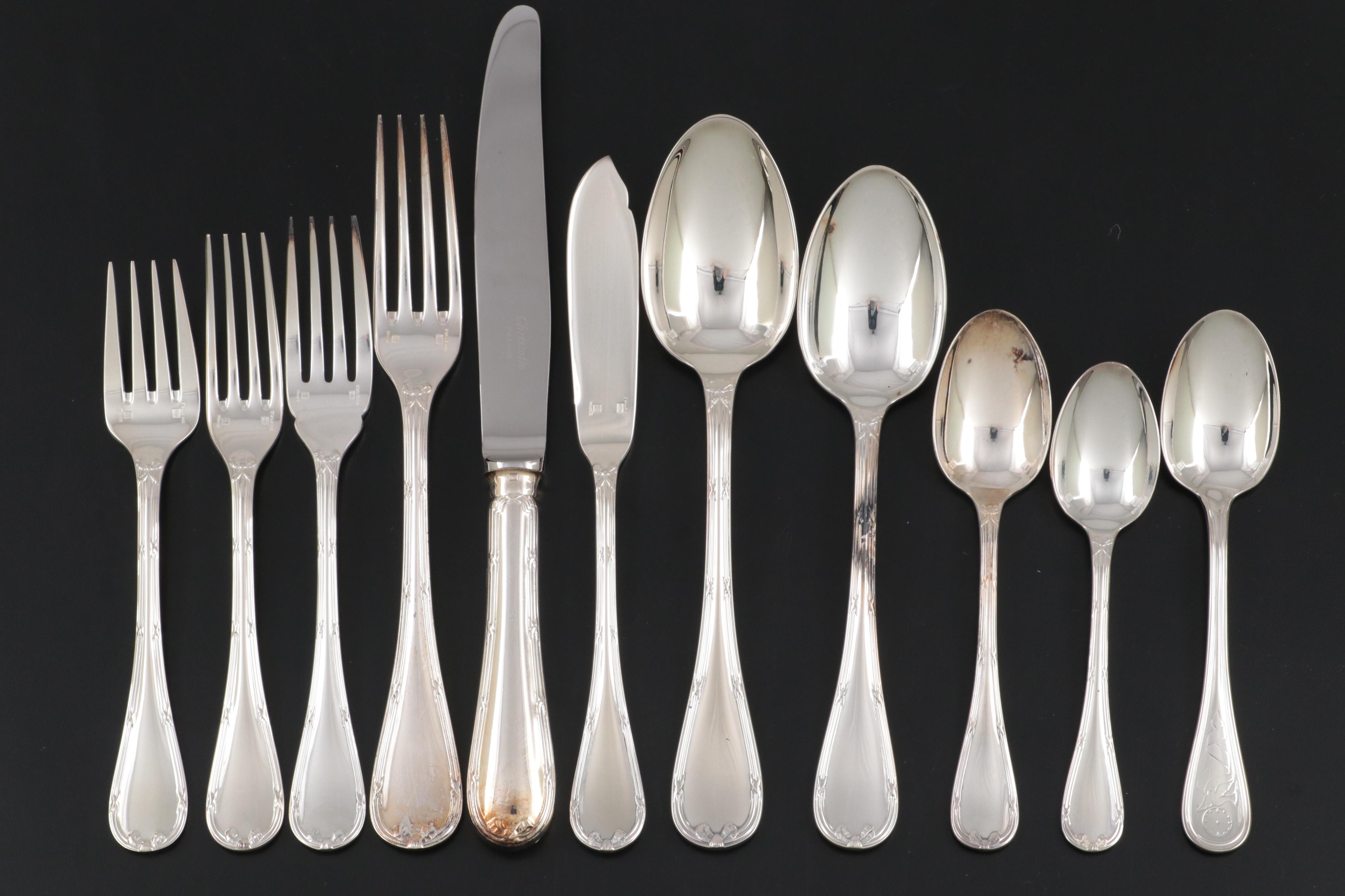 Christofle "Rubans" and Other Silver Plate Flatware and Serving Pieces