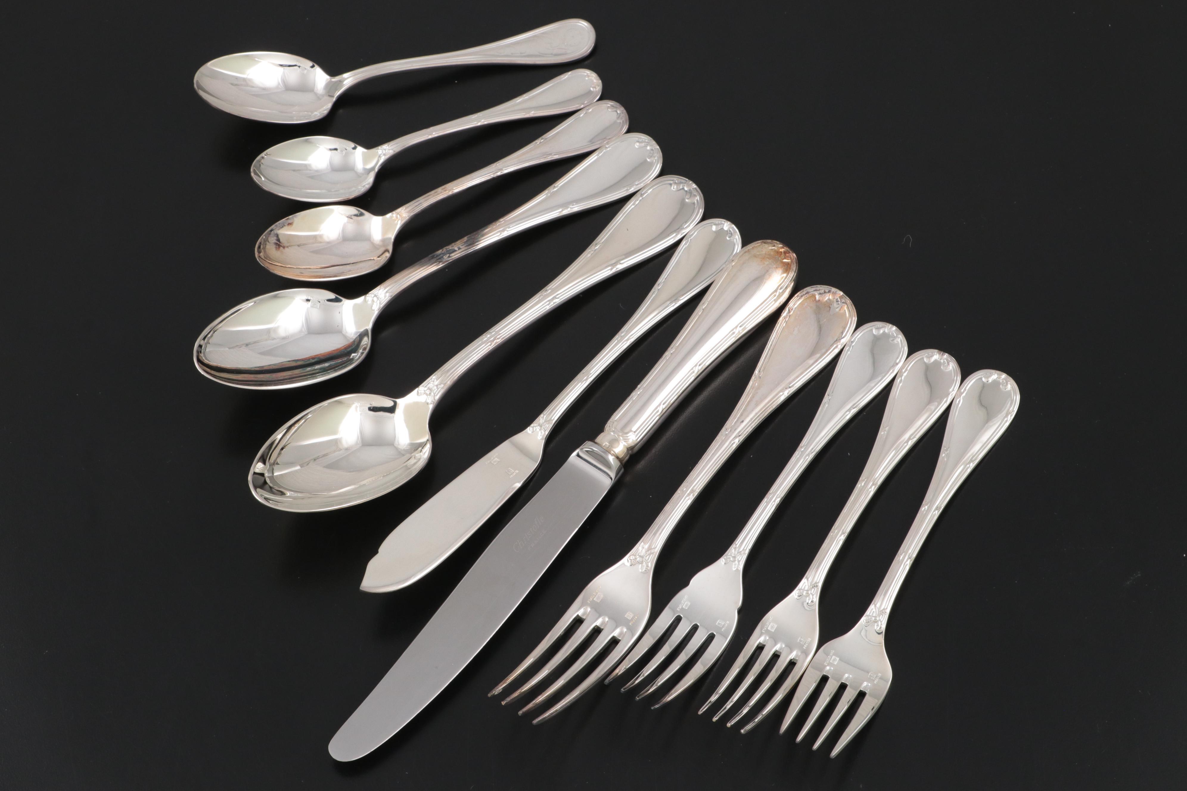 Christofle "Rubans" and Other Silver Plate Flatware and Serving Pieces