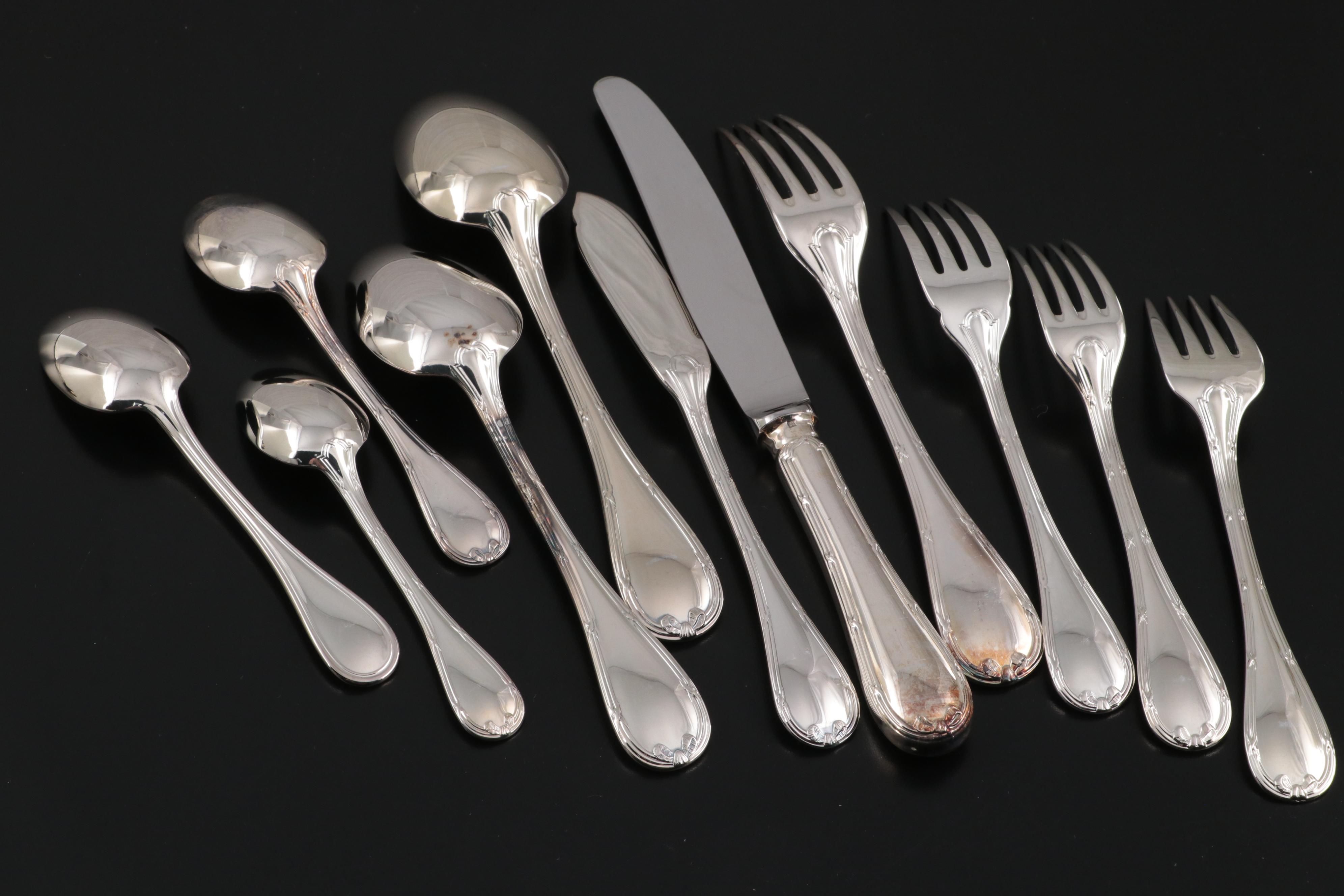 Christofle "Rubans" and Other Silver Plate Flatware and Serving Pieces