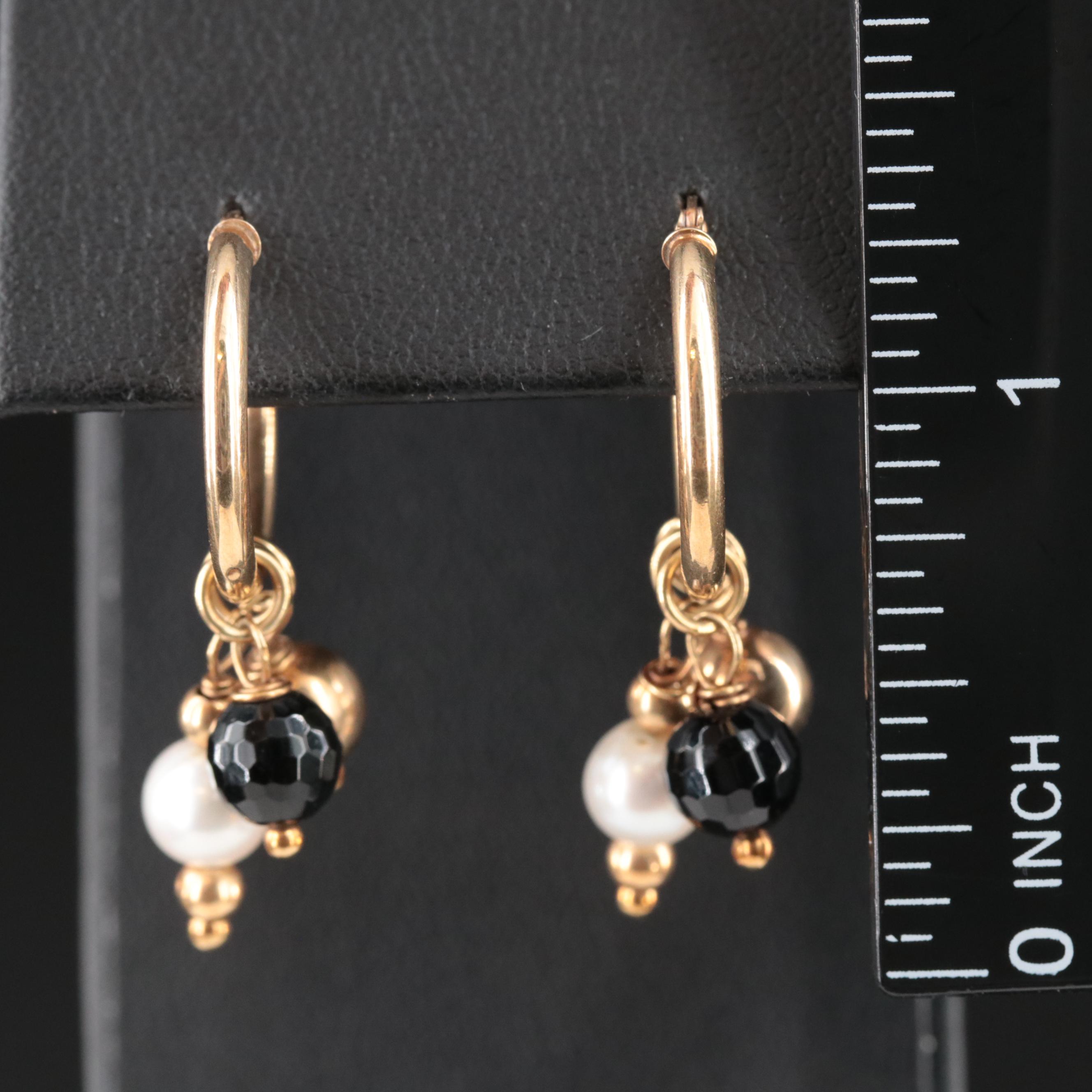 14K Pearl and Black Onyx Enhancer and Hoop Earrings EBTH