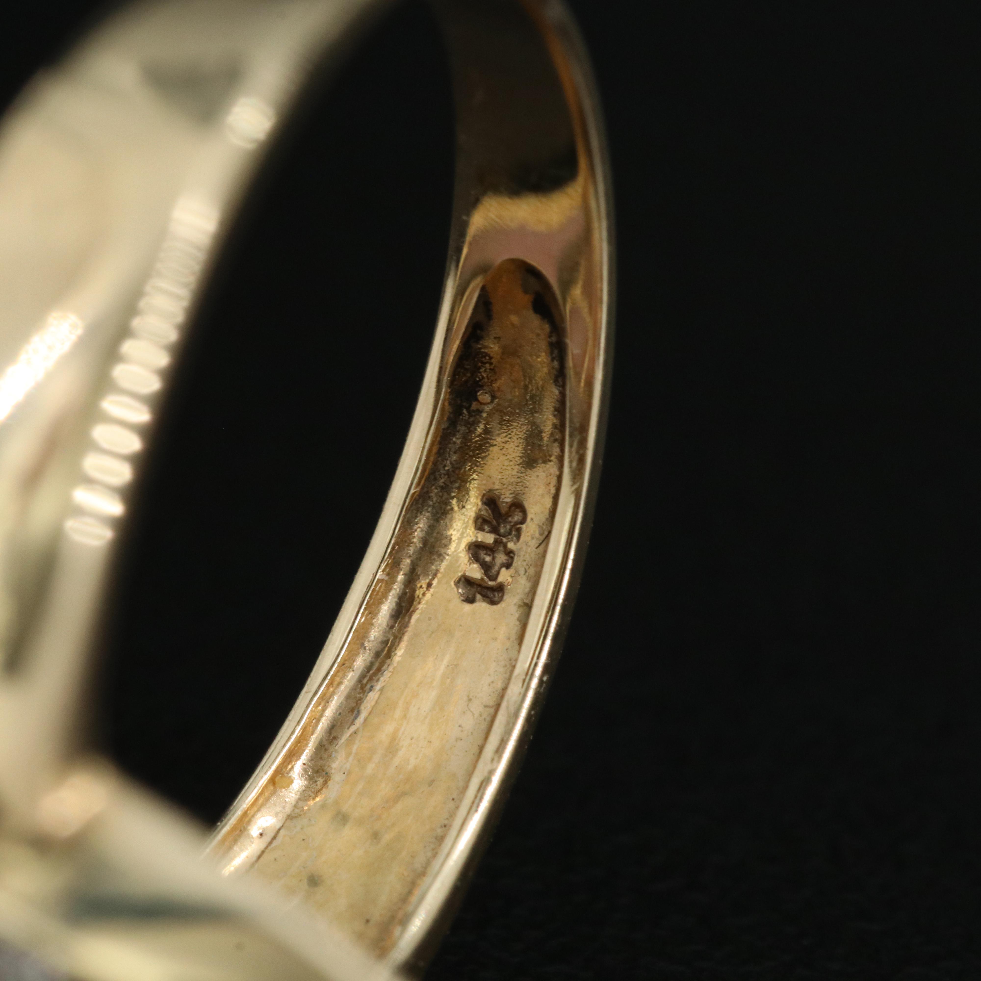 14K Common Opal, Mother of Pearl and Diamond Ring