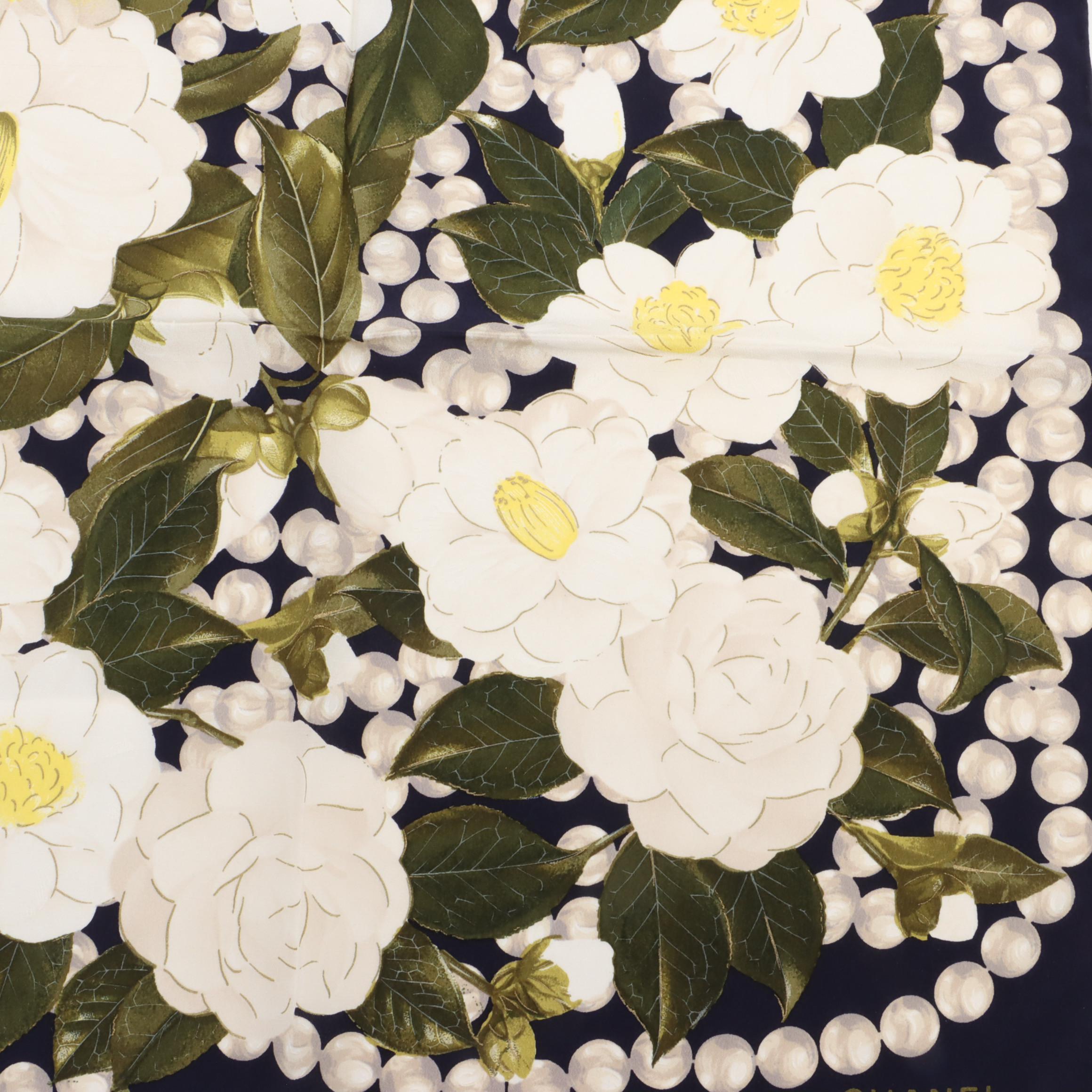 Chanel Camelia Print Scarf 90 in Silk Chiffon