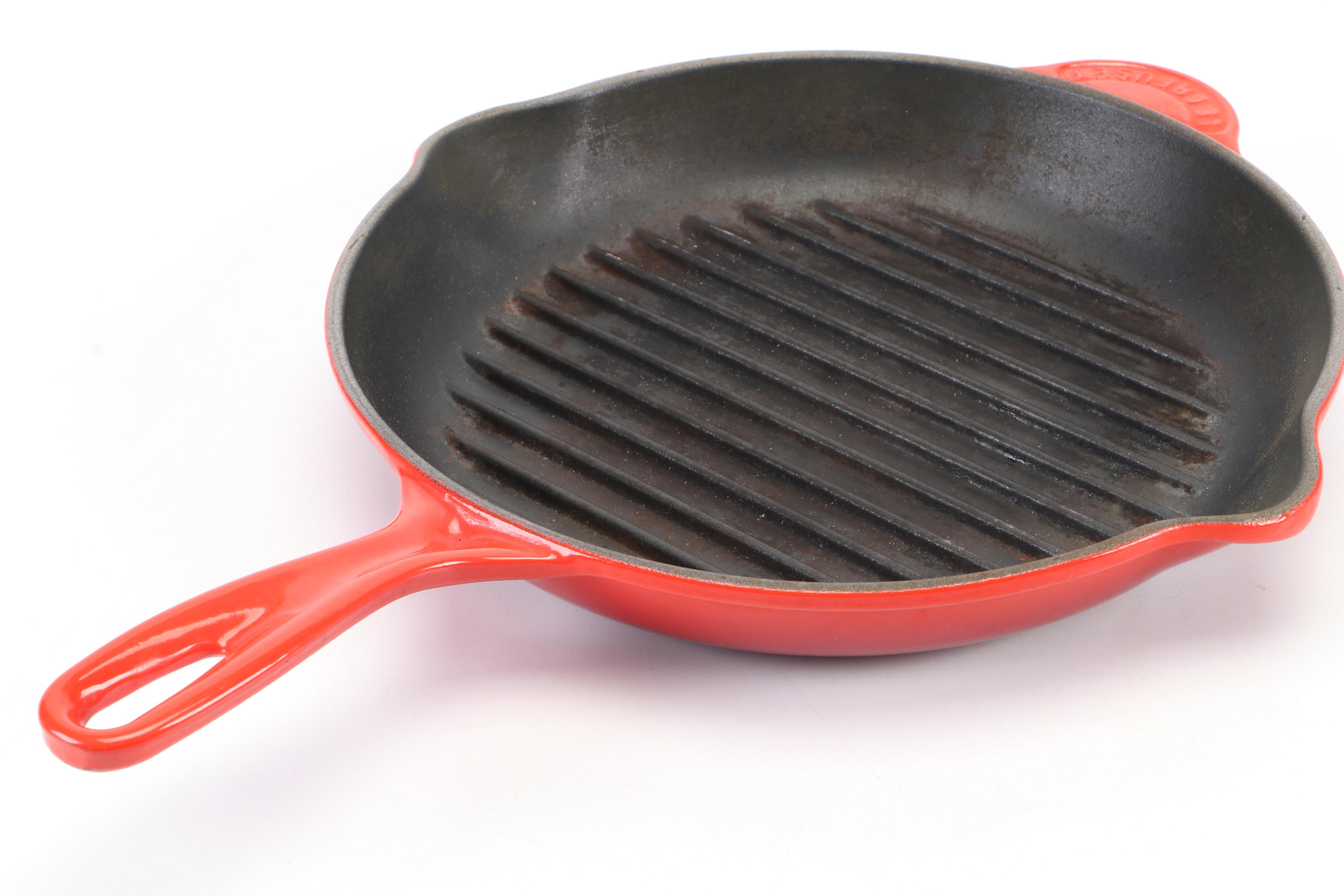 Le Creuset Cerise Enameled Cast Iron Grill Pan with Enamel Whistling Tea Kettle