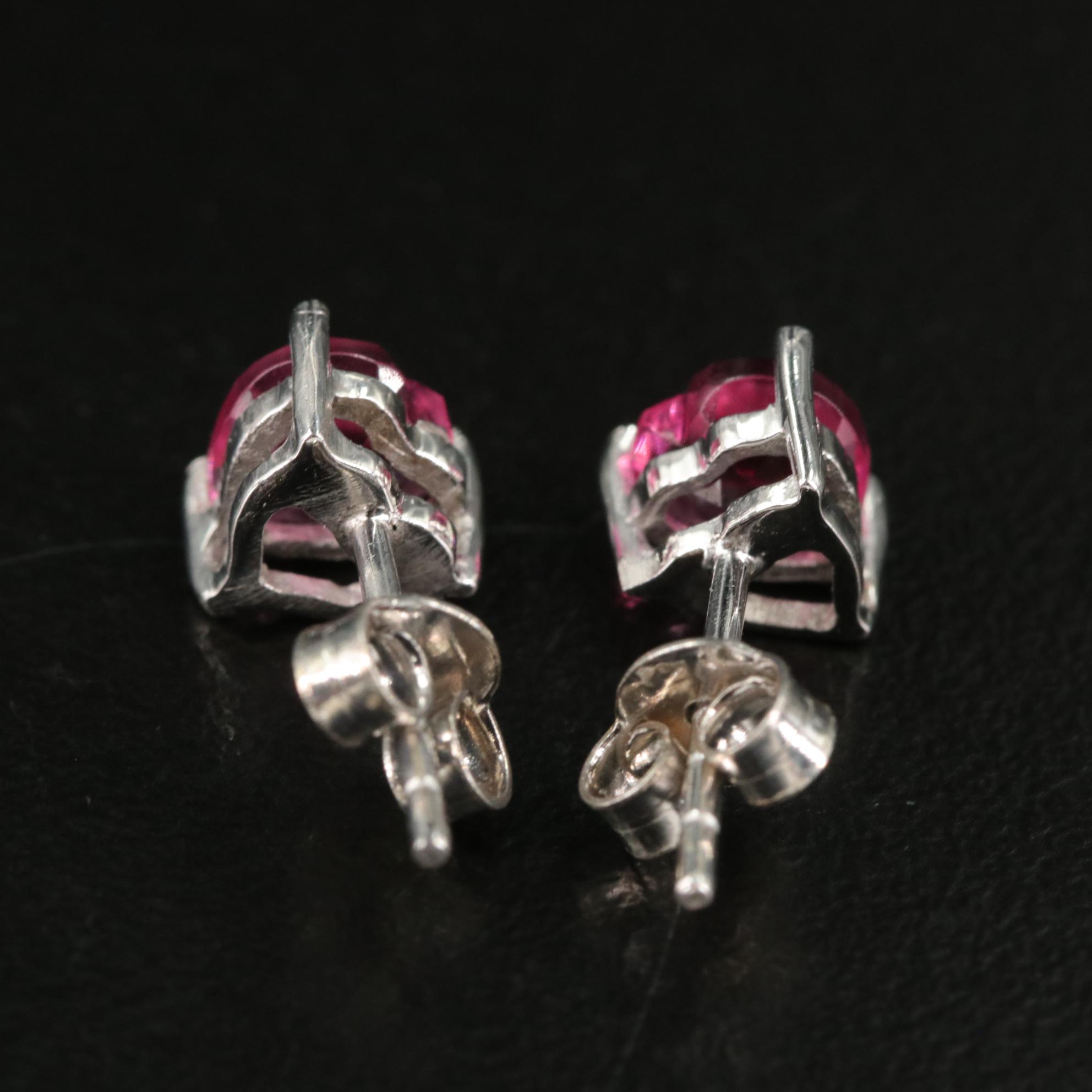 Sterling Pink Sapphire Stud Earrings
