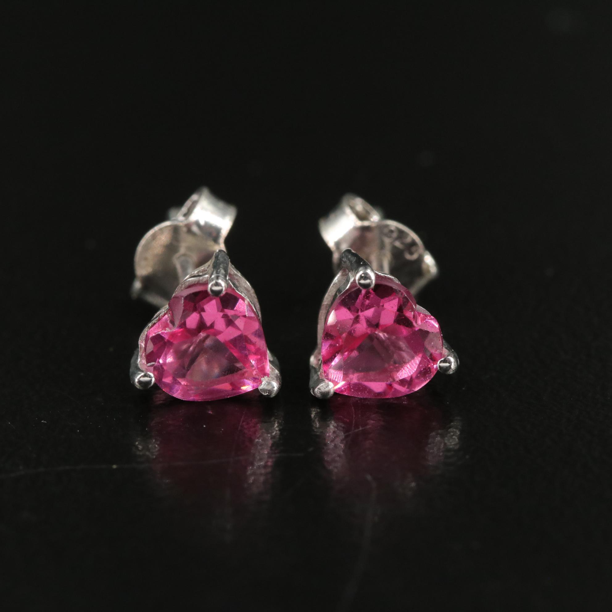 Sterling Pink Sapphire Stud Earrings