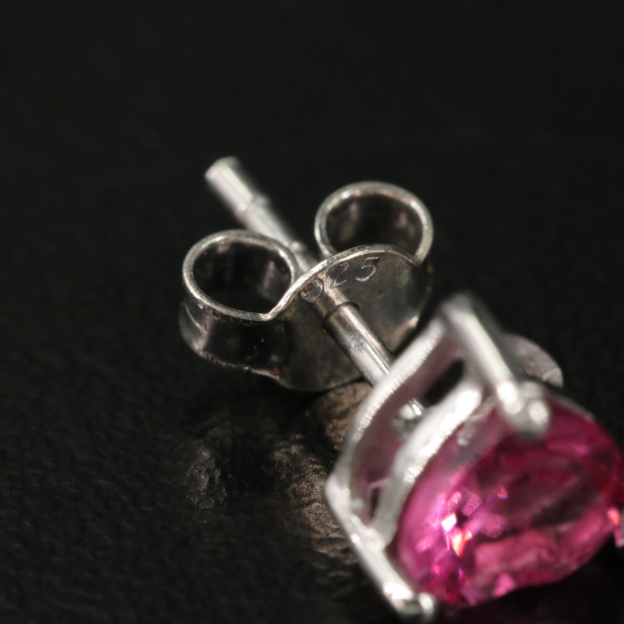 Sterling Pink Sapphire Stud Earrings