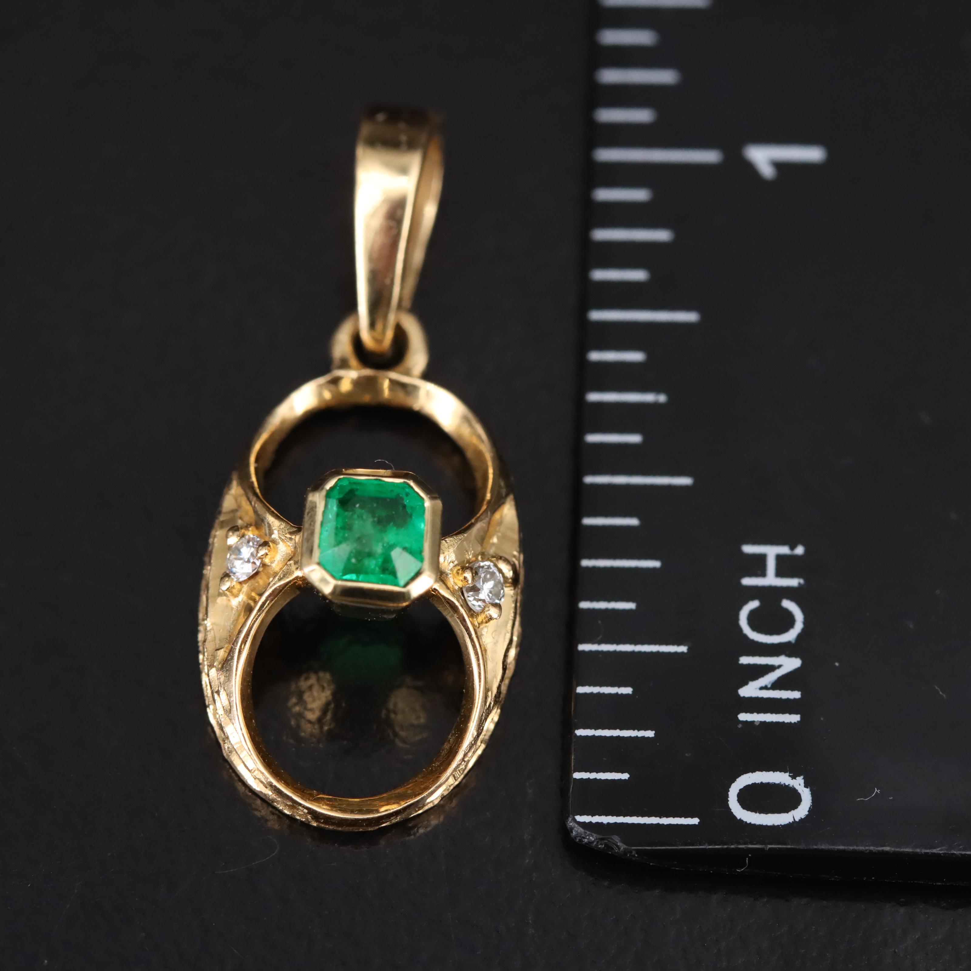 18K Emerald and Diamond Pendant