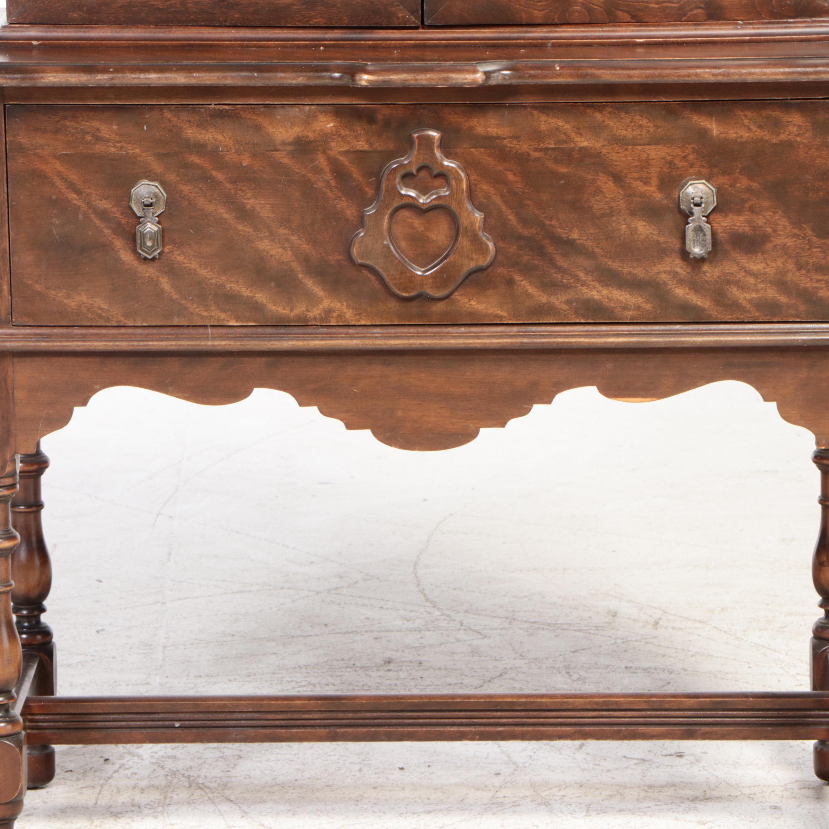 Jacobean Revival Walnut-Stained China Cabinet, circa 1930