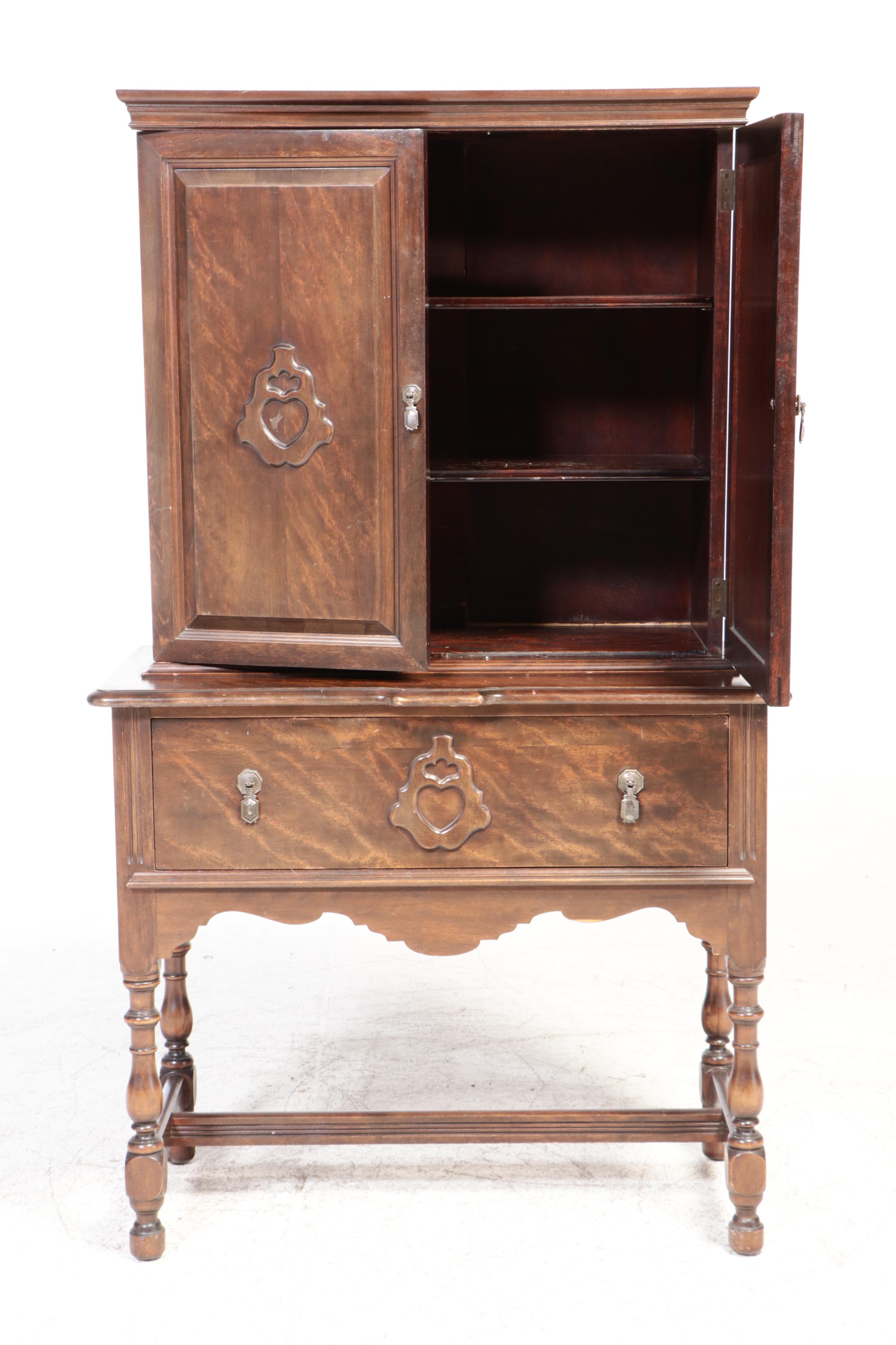 Jacobean Revival Walnut-Stained China Cabinet, circa 1930