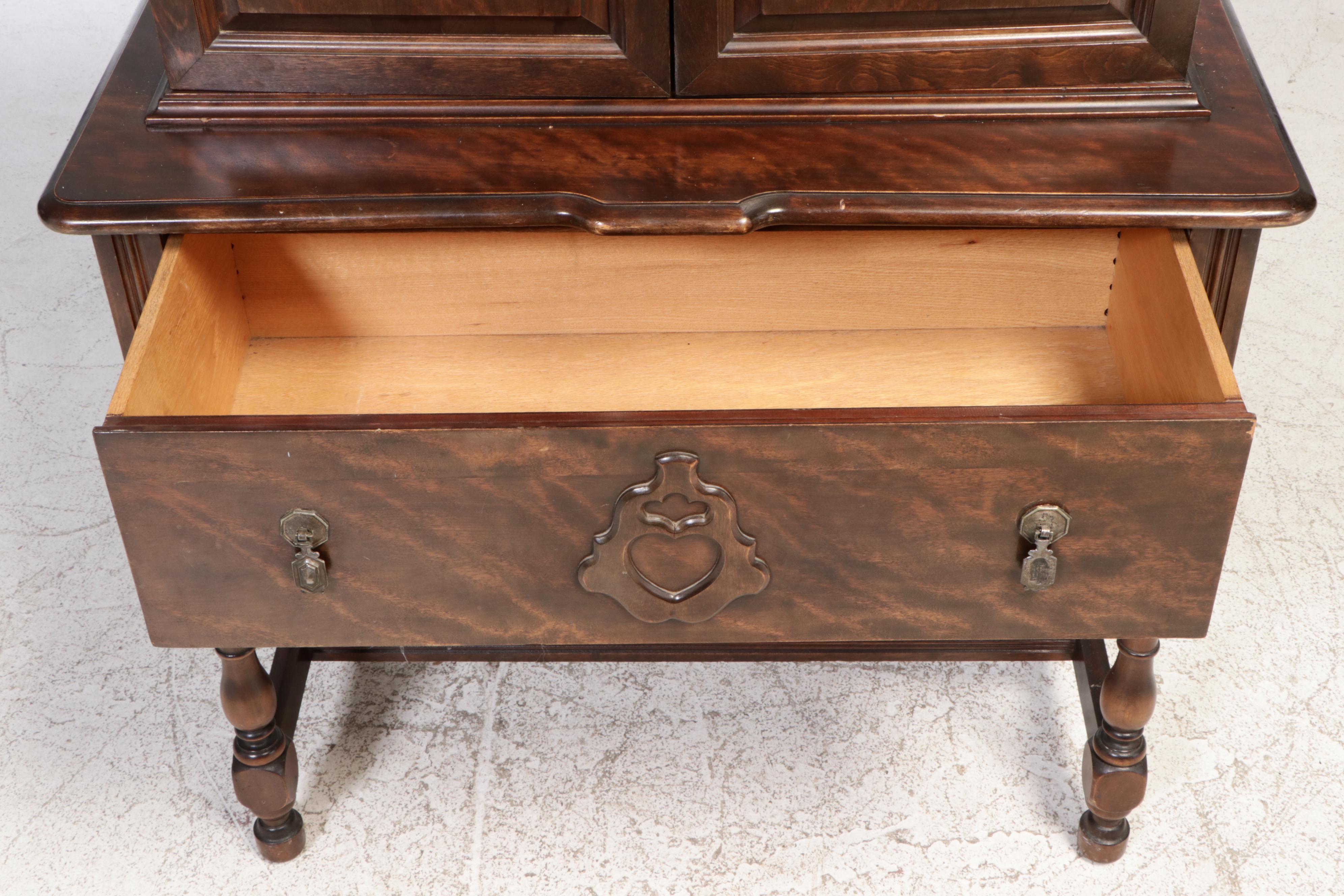 Jacobean Revival Walnut-Stained China Cabinet, circa 1930