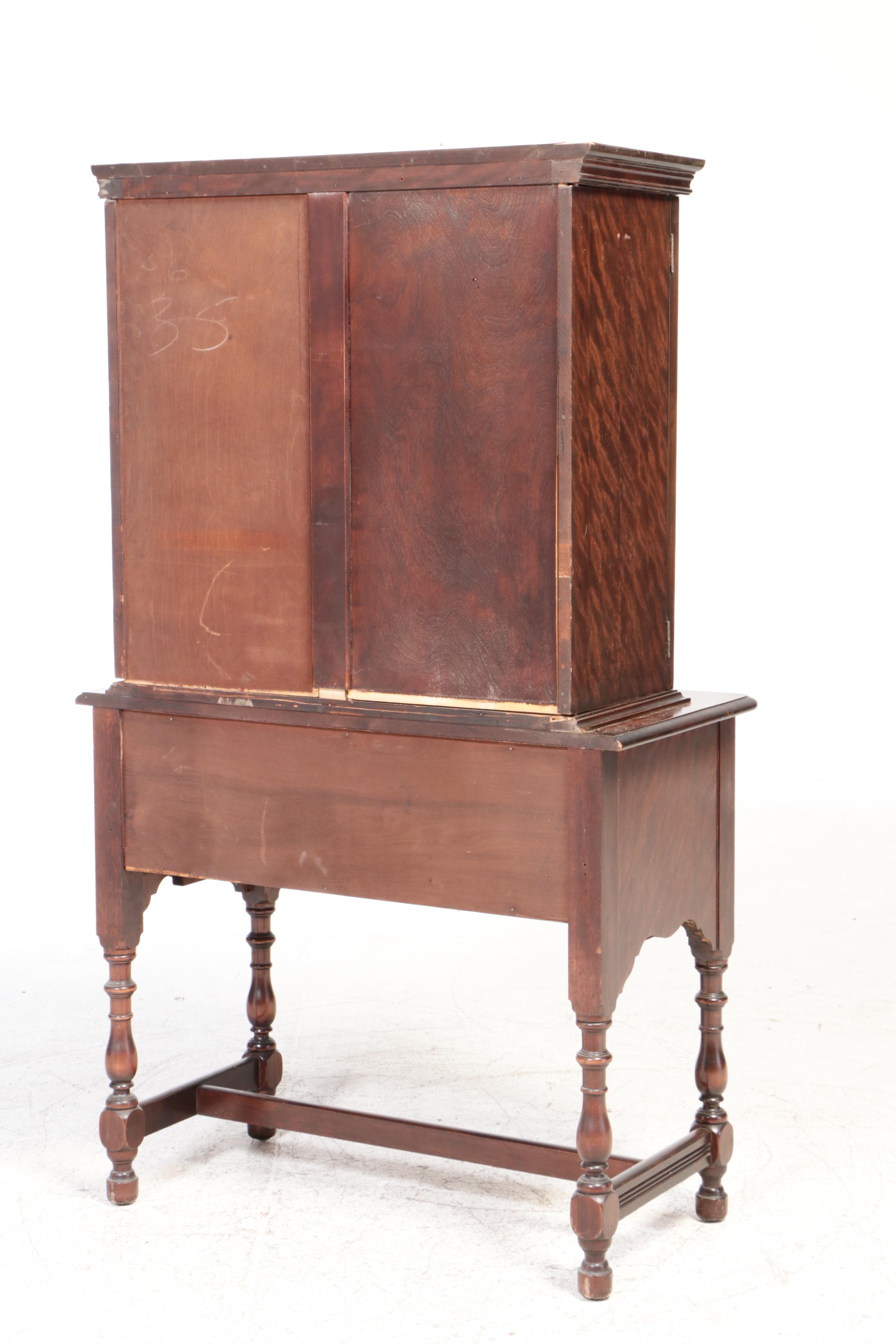 Jacobean Revival Walnut-Stained China Cabinet, circa 1930
