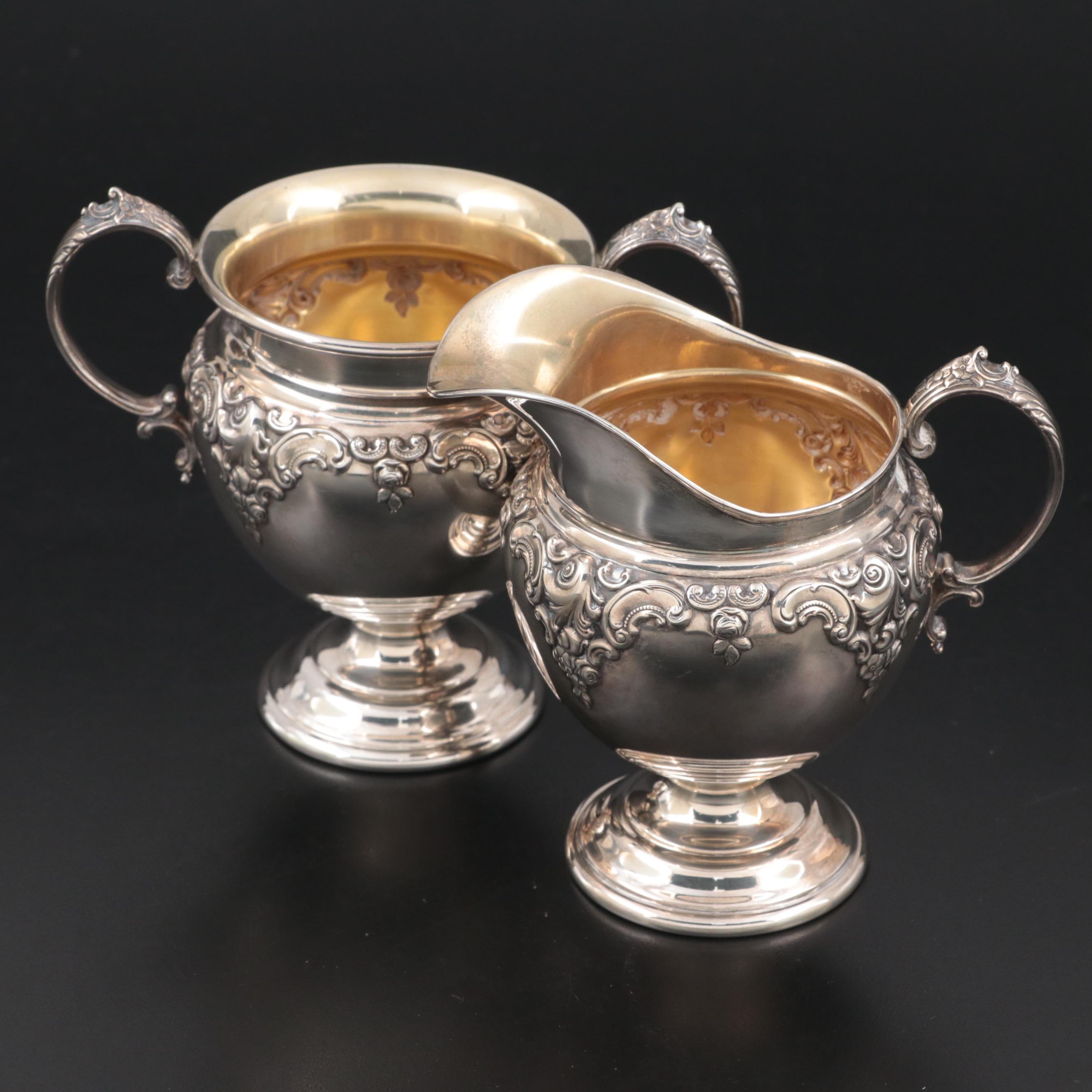 Wallace "Grande Baroque" Sterling Silver Creamer and Open Sugar Bowl