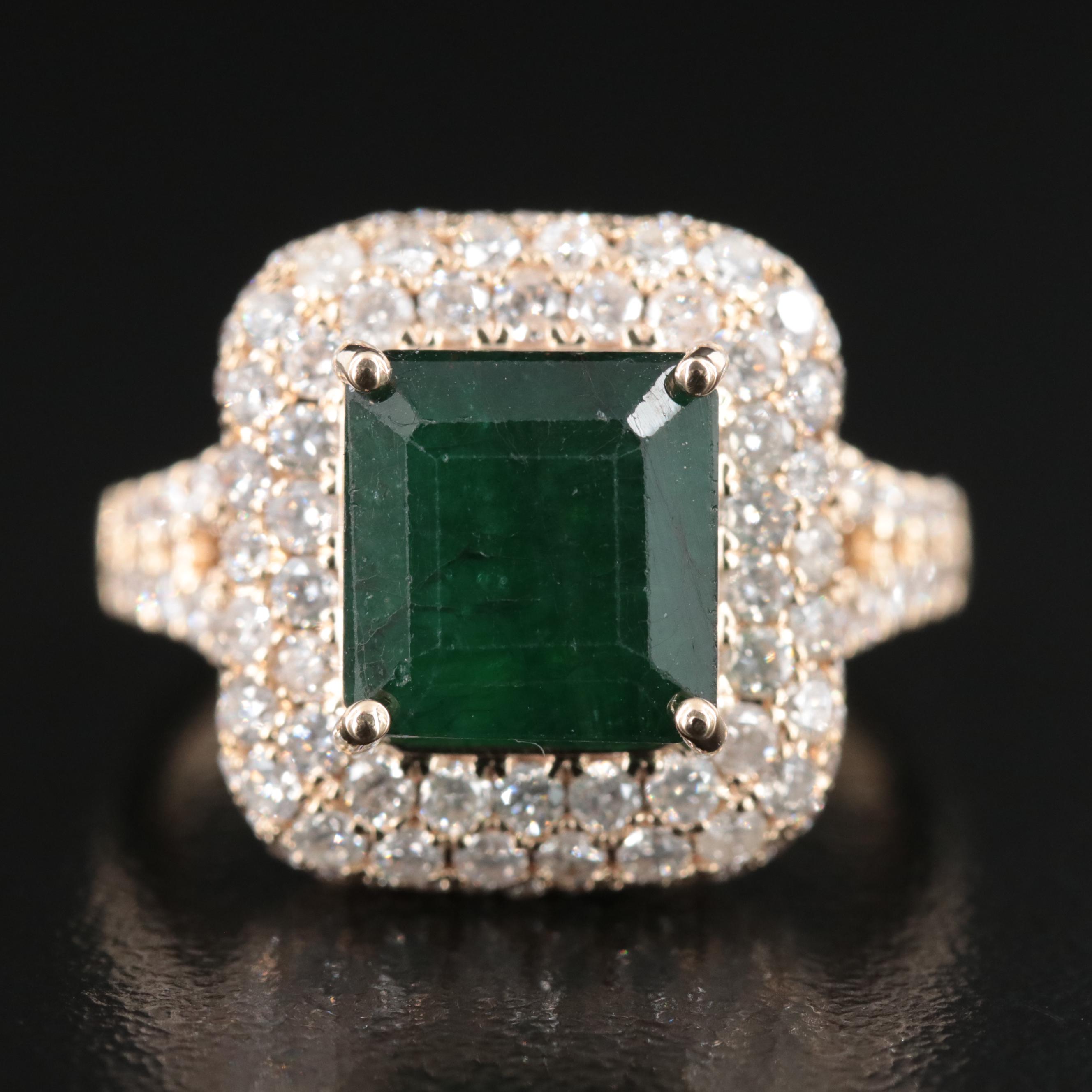 Ellanza 14K 4.64 CT Emerald and 1.94 CTW Diamond Ring
