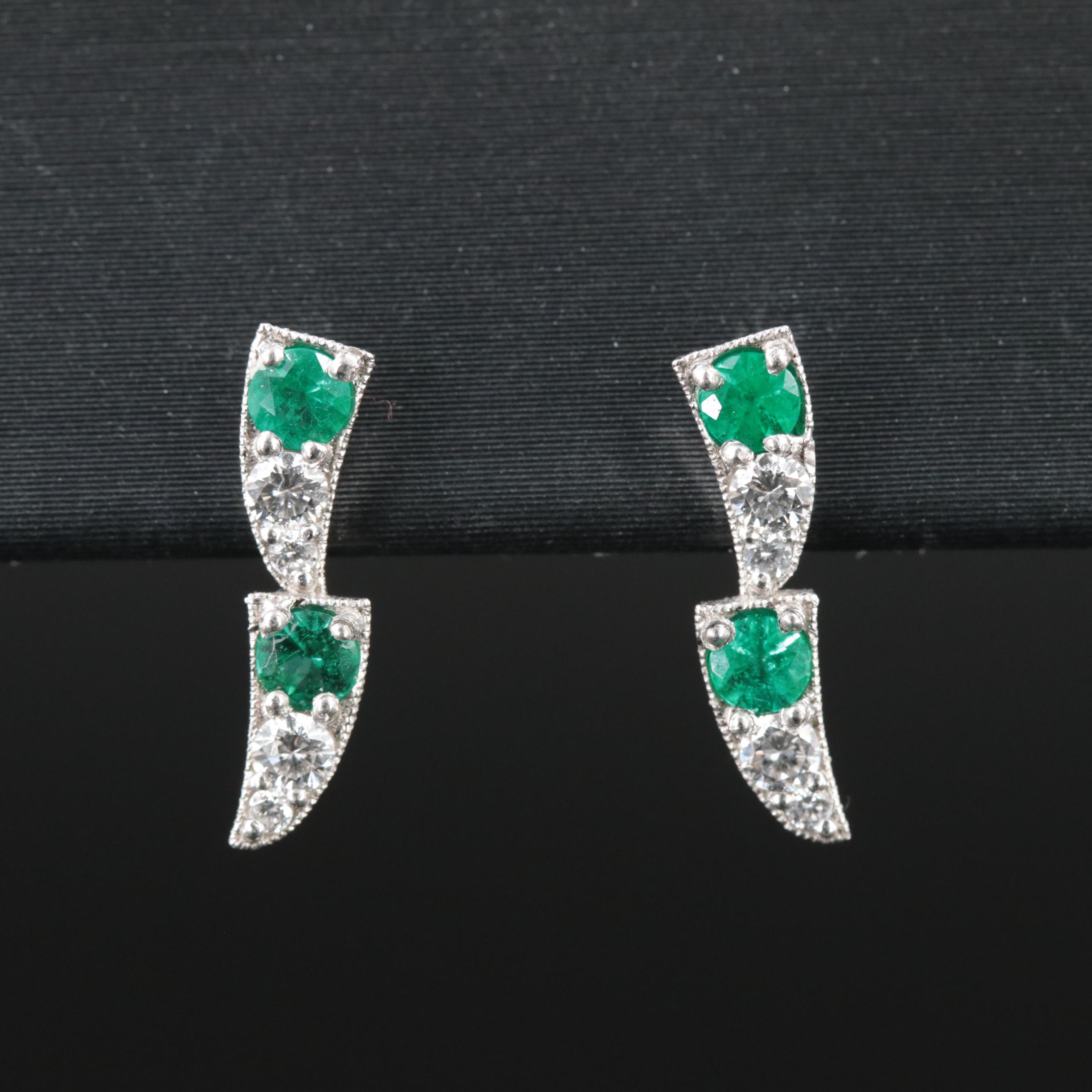 Platinum Emerald and Diamond Earrings