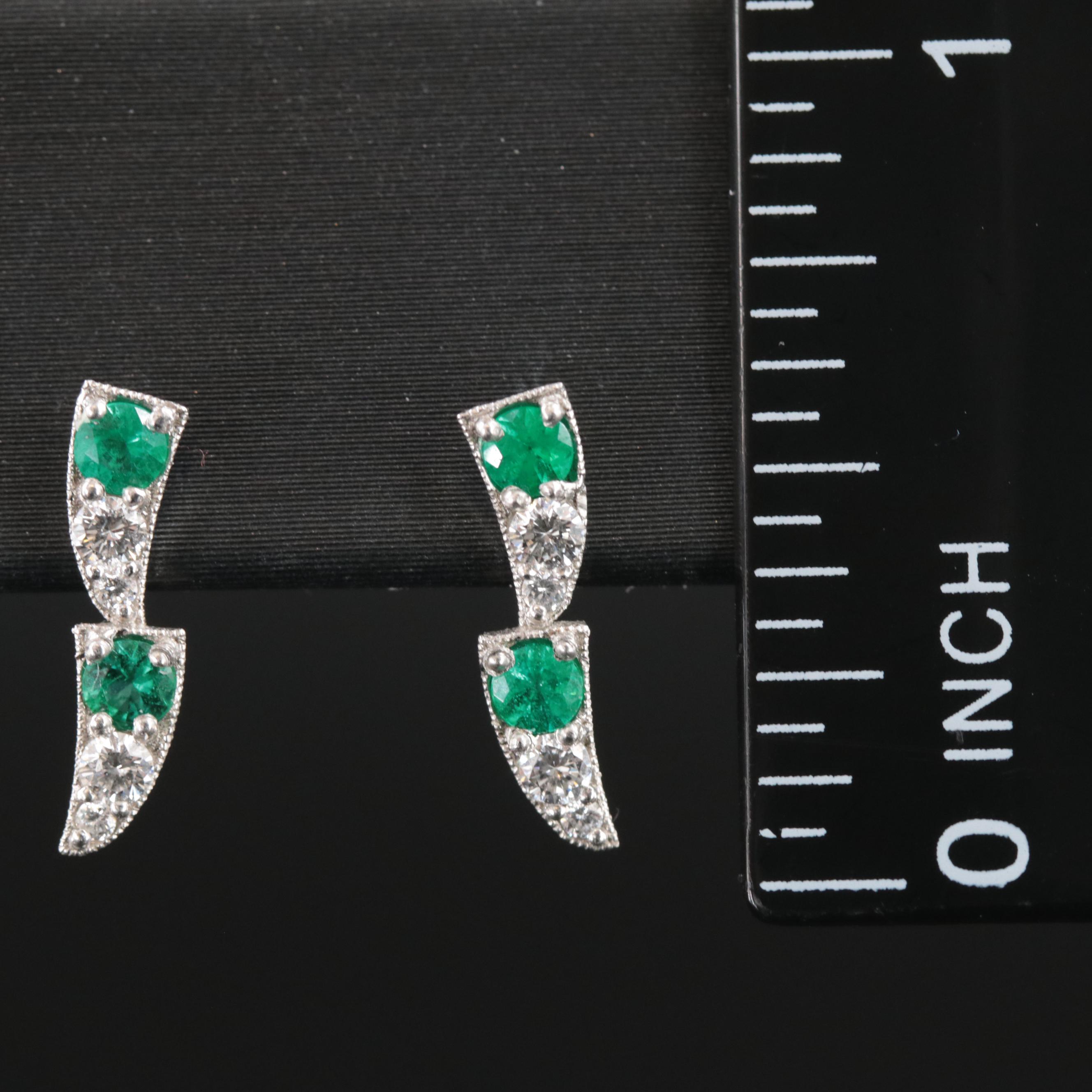 Platinum Emerald and Diamond Earrings