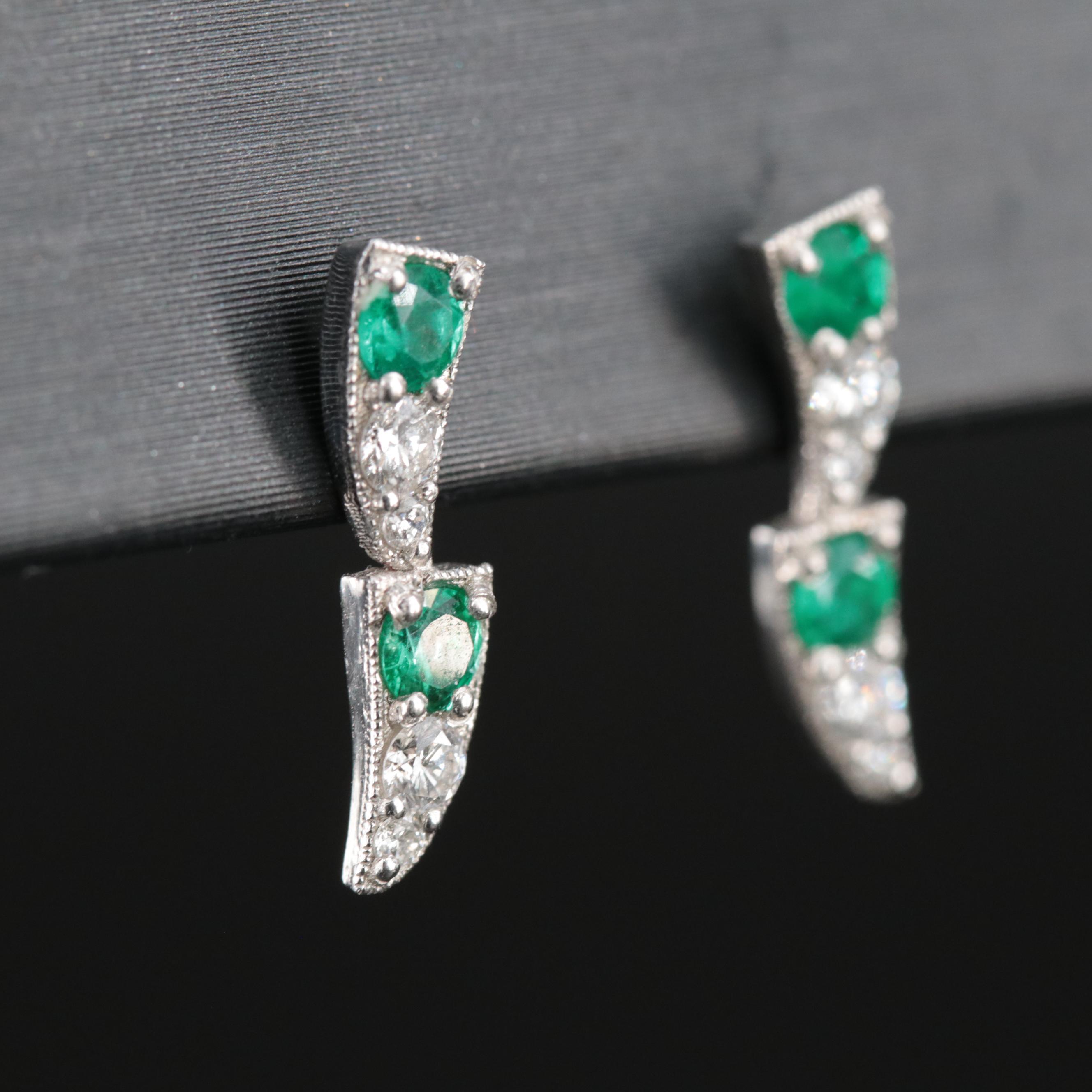 Platinum Emerald and Diamond Earrings