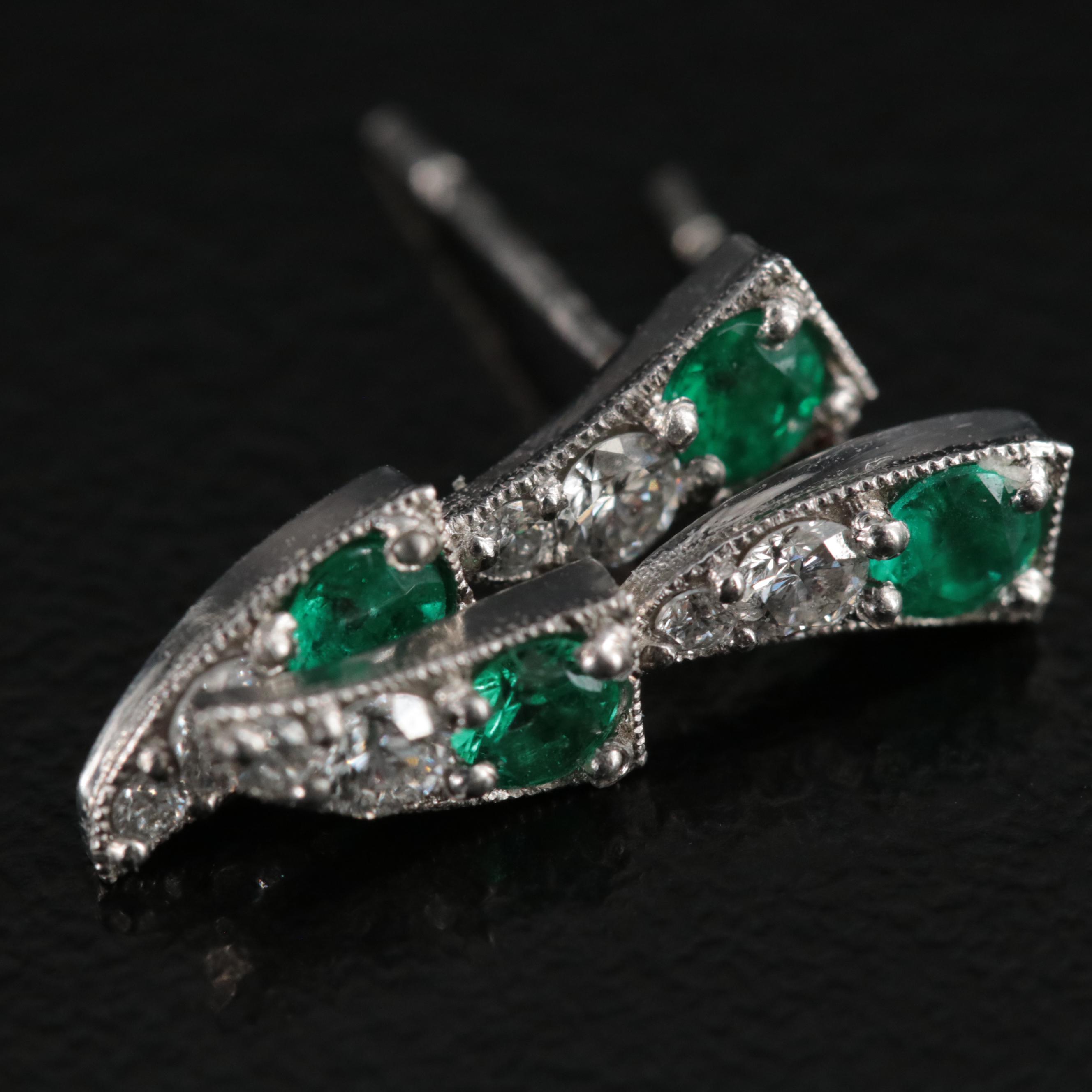 Platinum Emerald and Diamond Earrings
