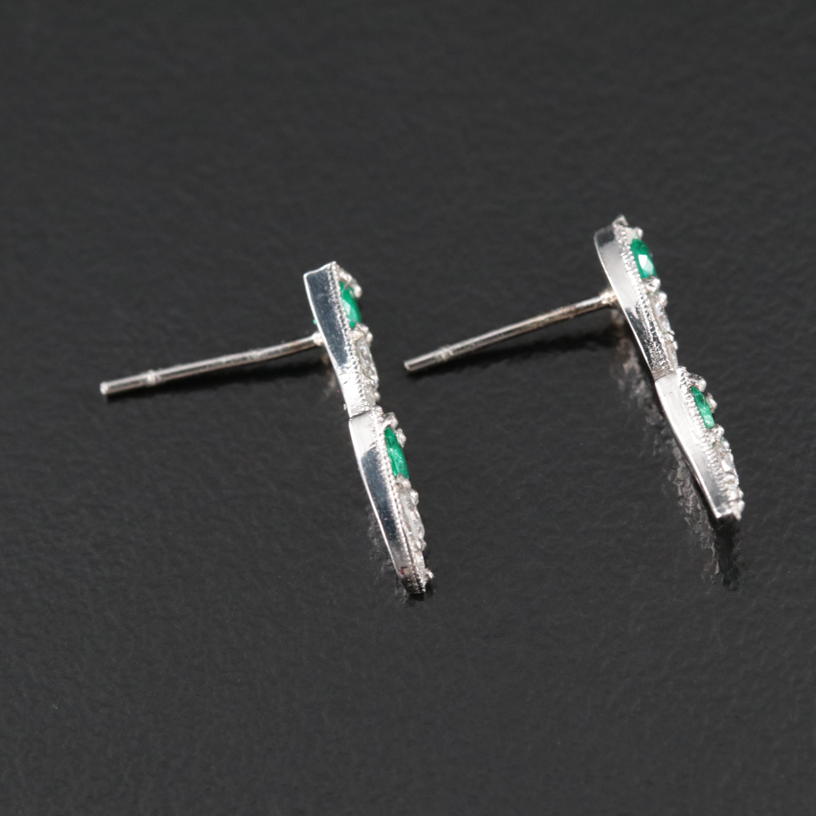 Platinum Emerald and Diamond Earrings