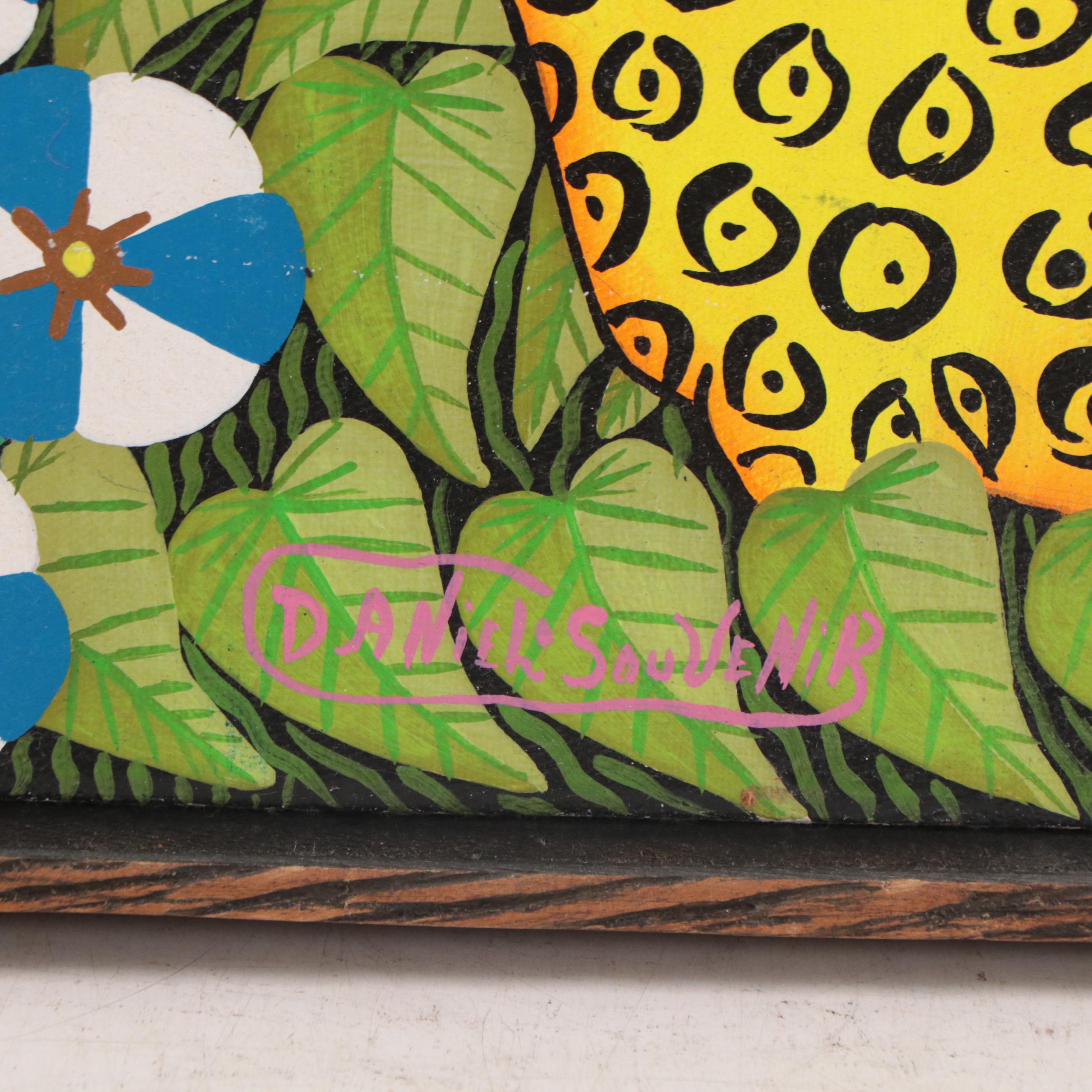 Daniel Souvenir Haitian Folk Art Acrylic Painting of African Wildlife