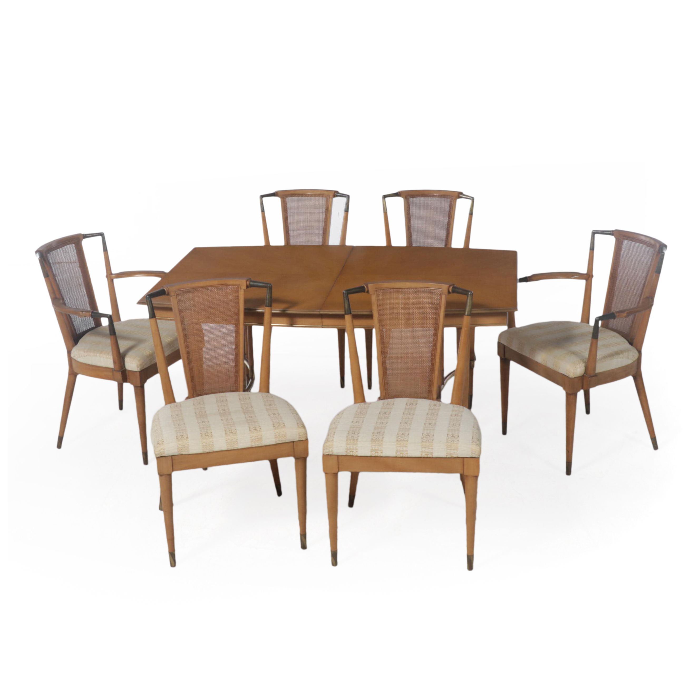 J.L. Metz "Contempora" Mid Century Modern Wood, Metal, Cane 7-Piece Dining Set