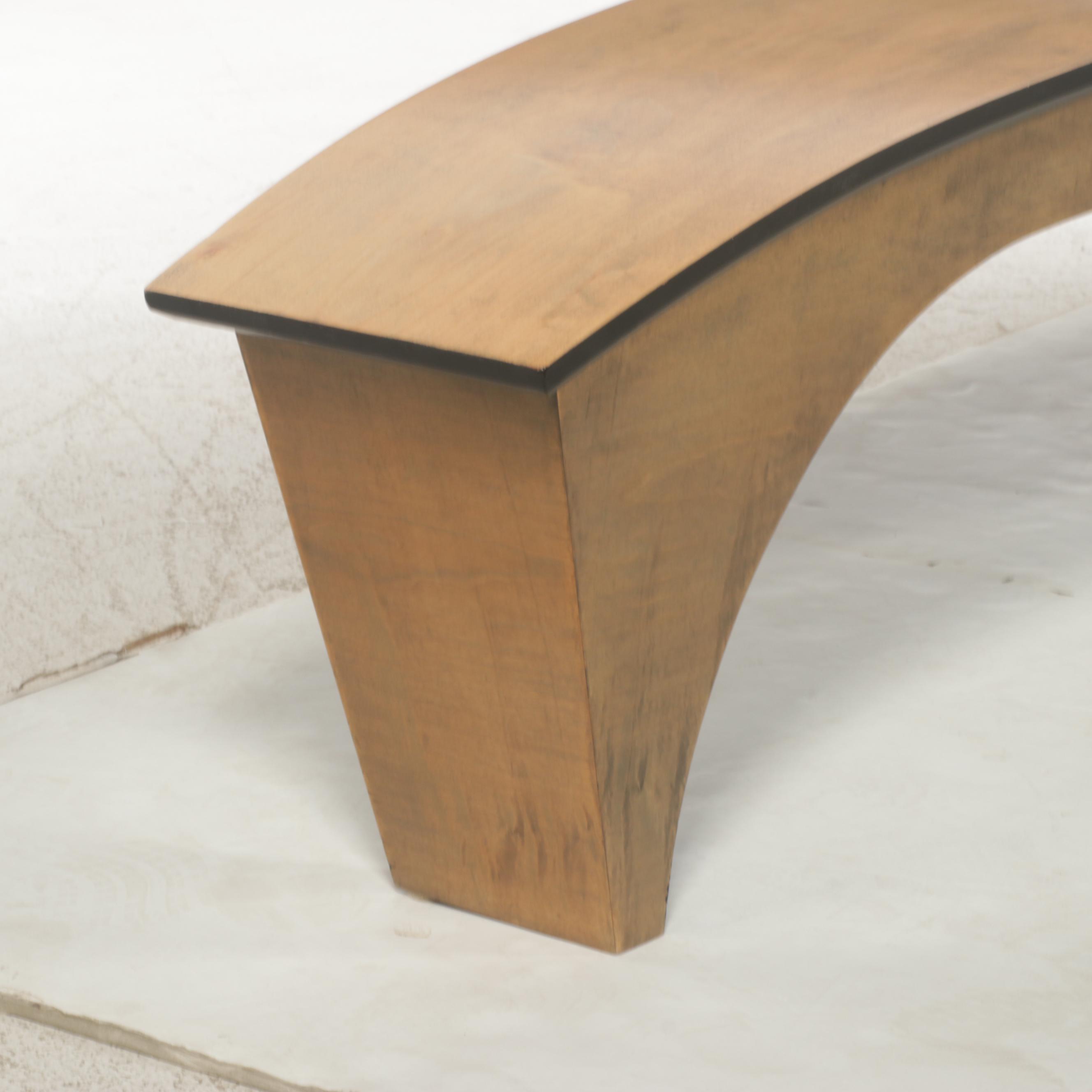 Post-Modern Studio Molded Wood Bench, Signed "RM"