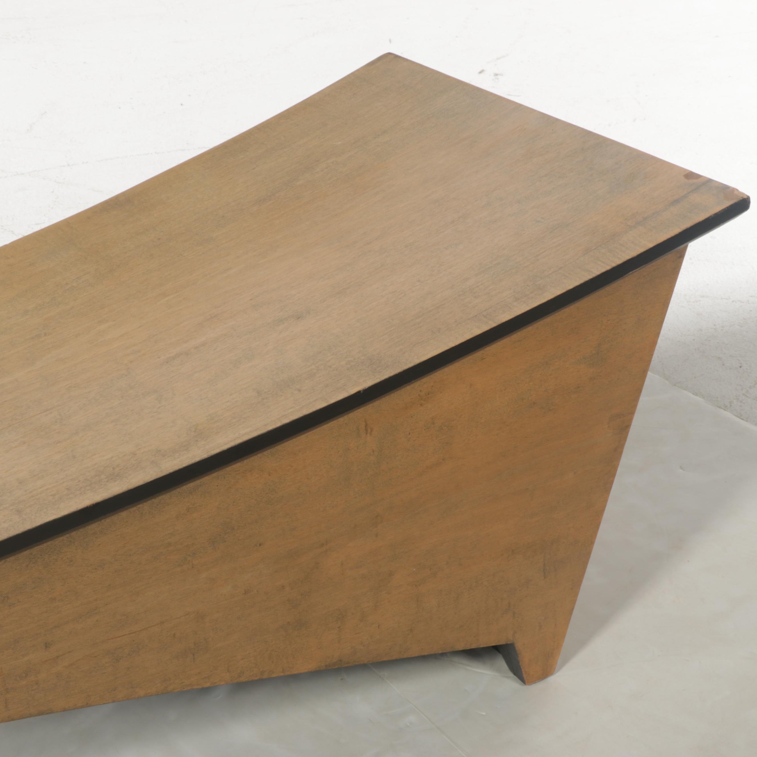 Post-Modern Studio Molded Wood Bench, Signed "RM"
