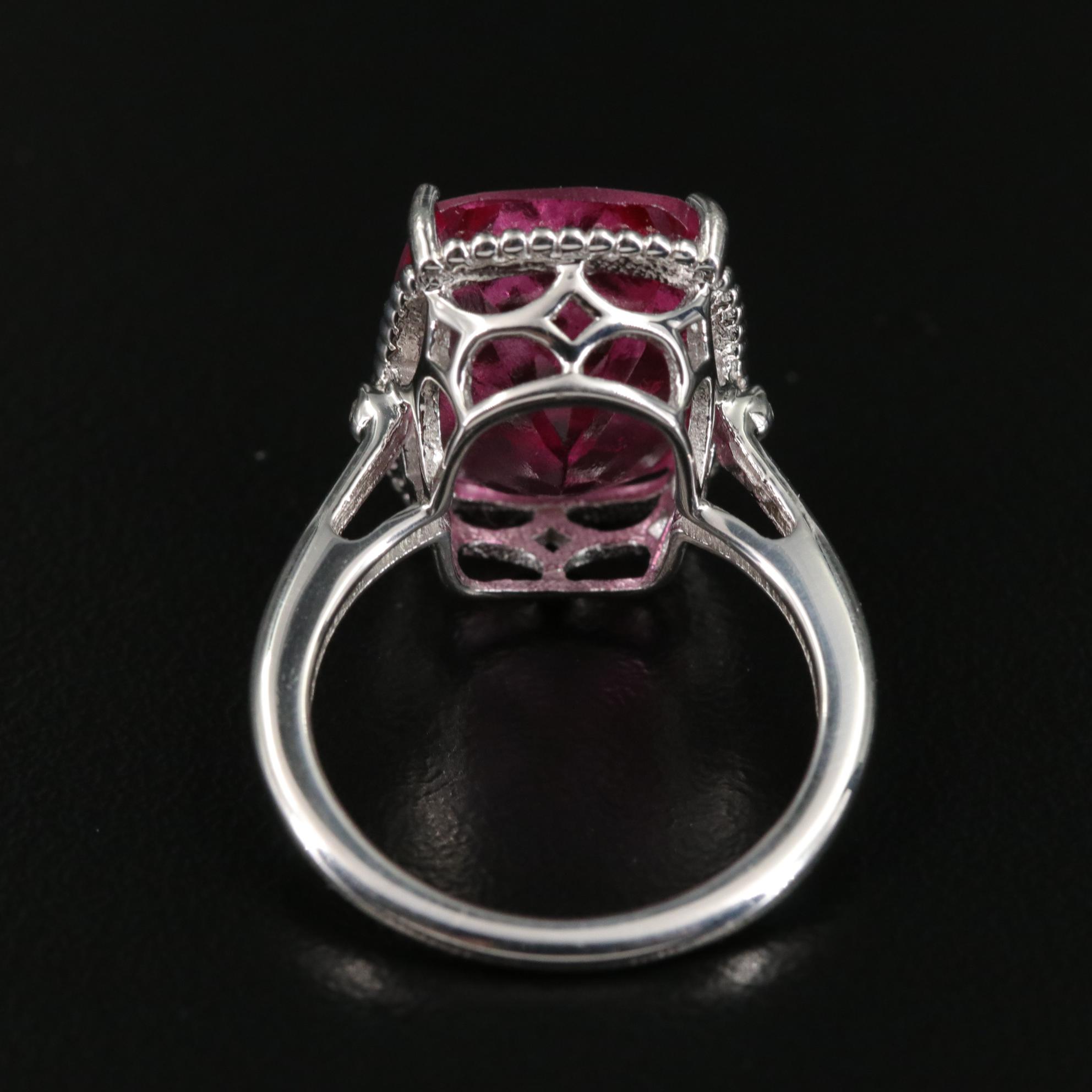 Sterling Pink Sapphire and White Topaz Openwork Ring