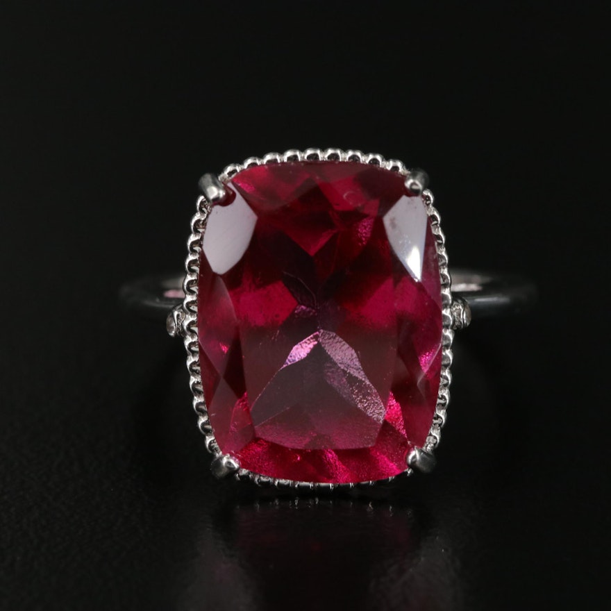Sterling Pink Sapphire and White Topaz Openwork Ring