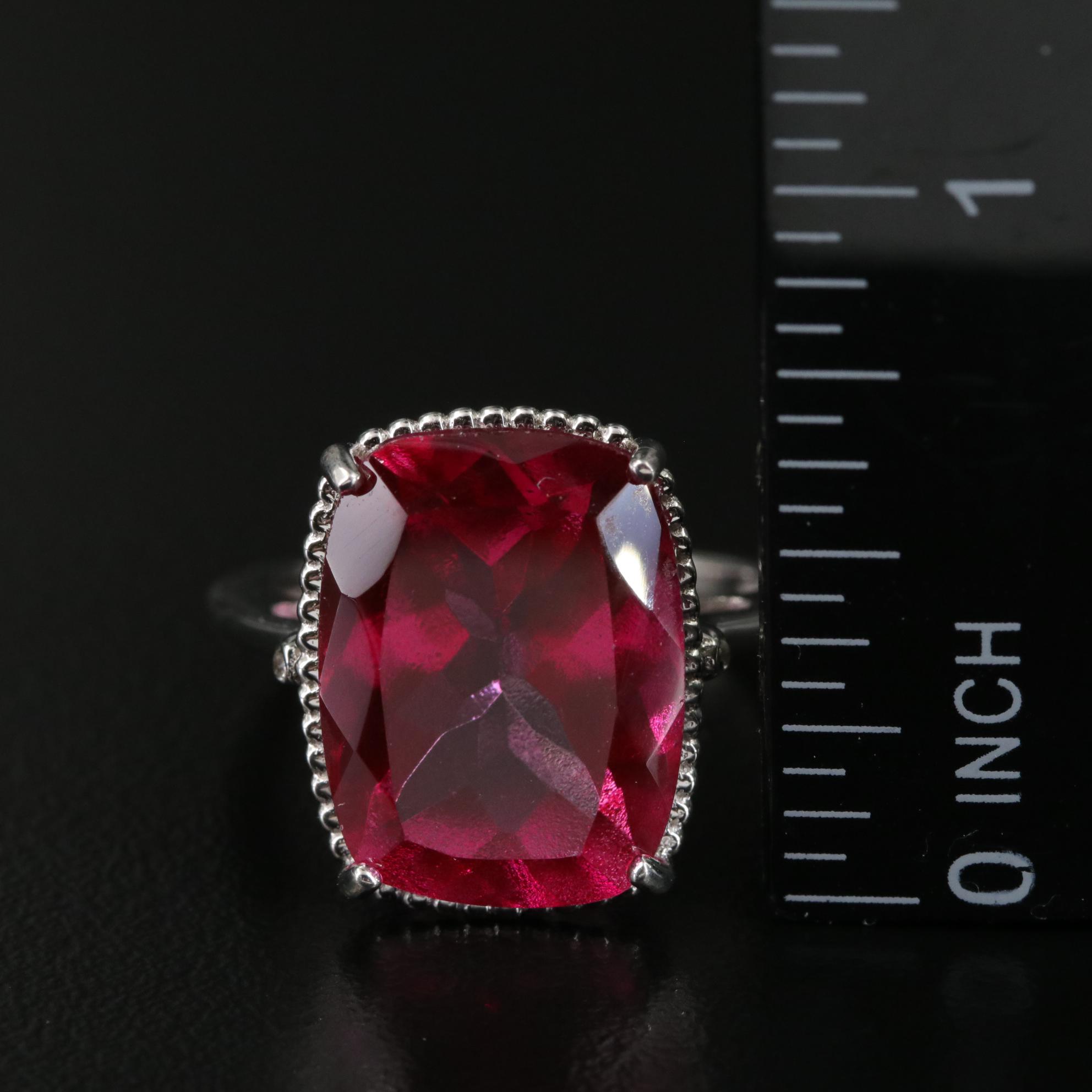 Sterling Pink Sapphire and White Topaz Openwork Ring