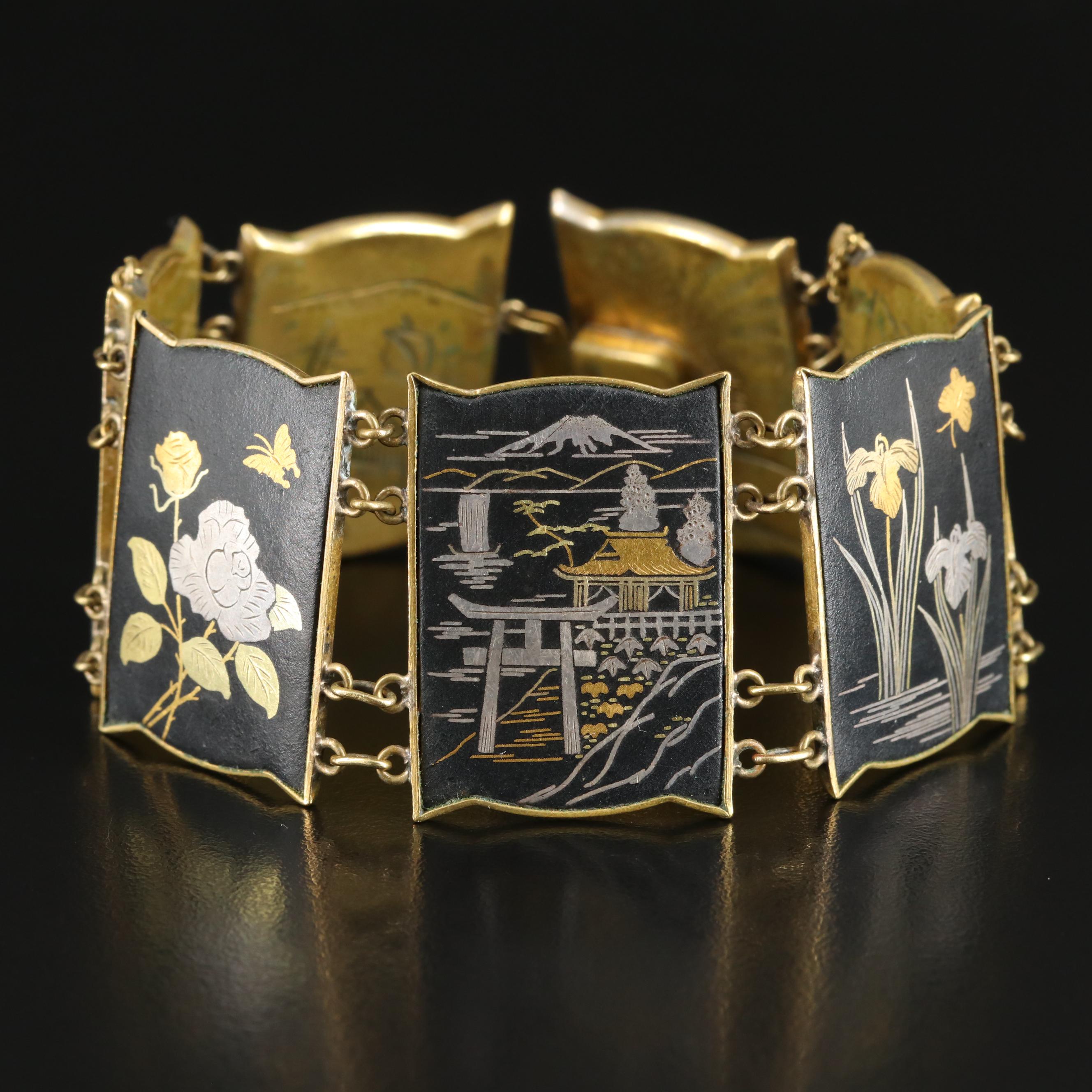 Japanese Damascene Wide Panel Bracelet