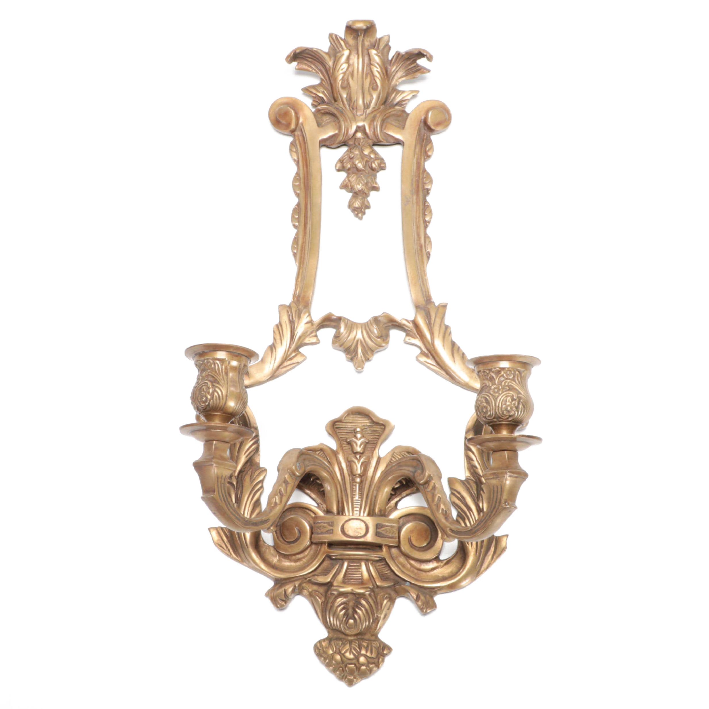 Rococo Style Cast Brass Two-Arm Candle Sconce