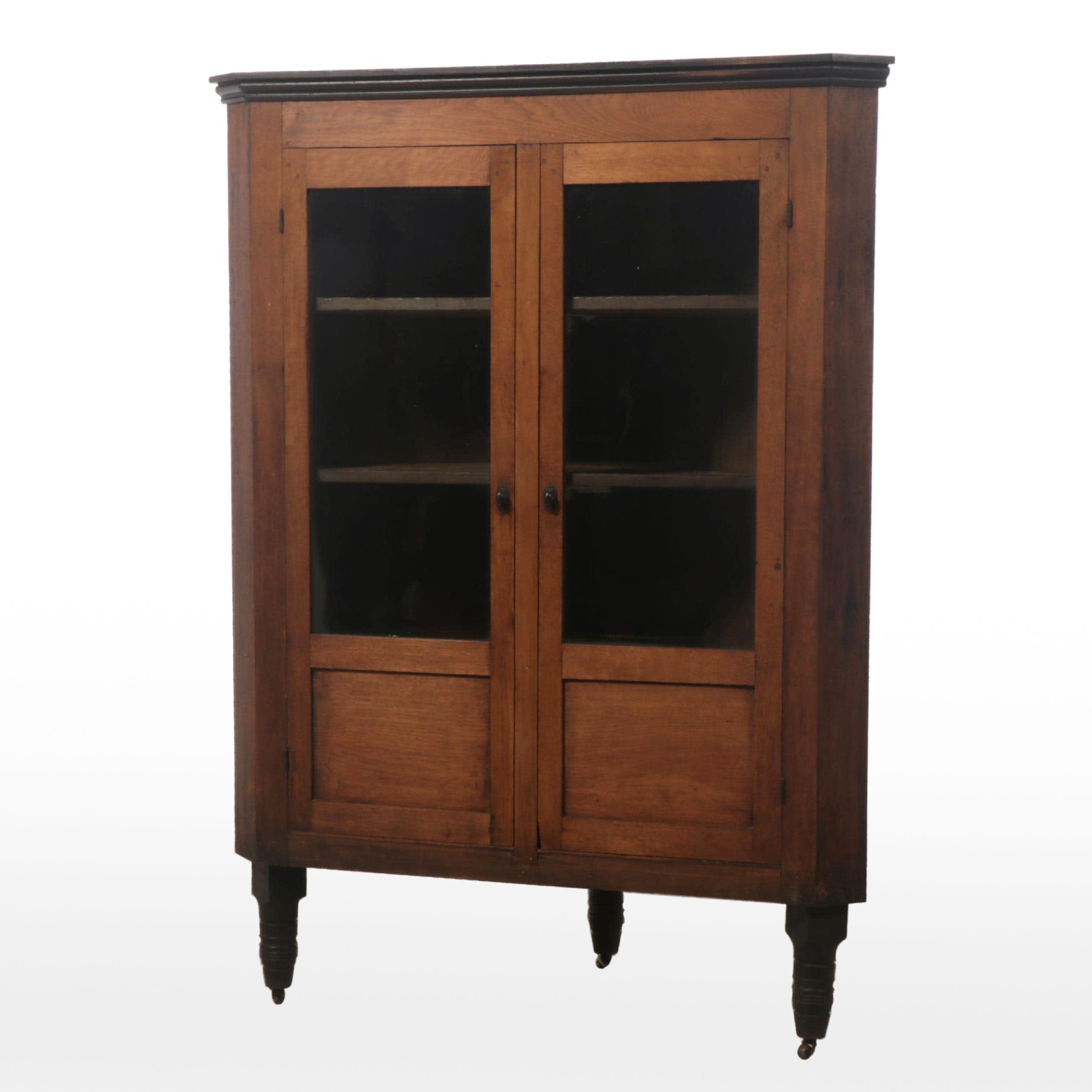 American Primitive Walnut and Mixed Woods Corner Cabinet, 19th Century