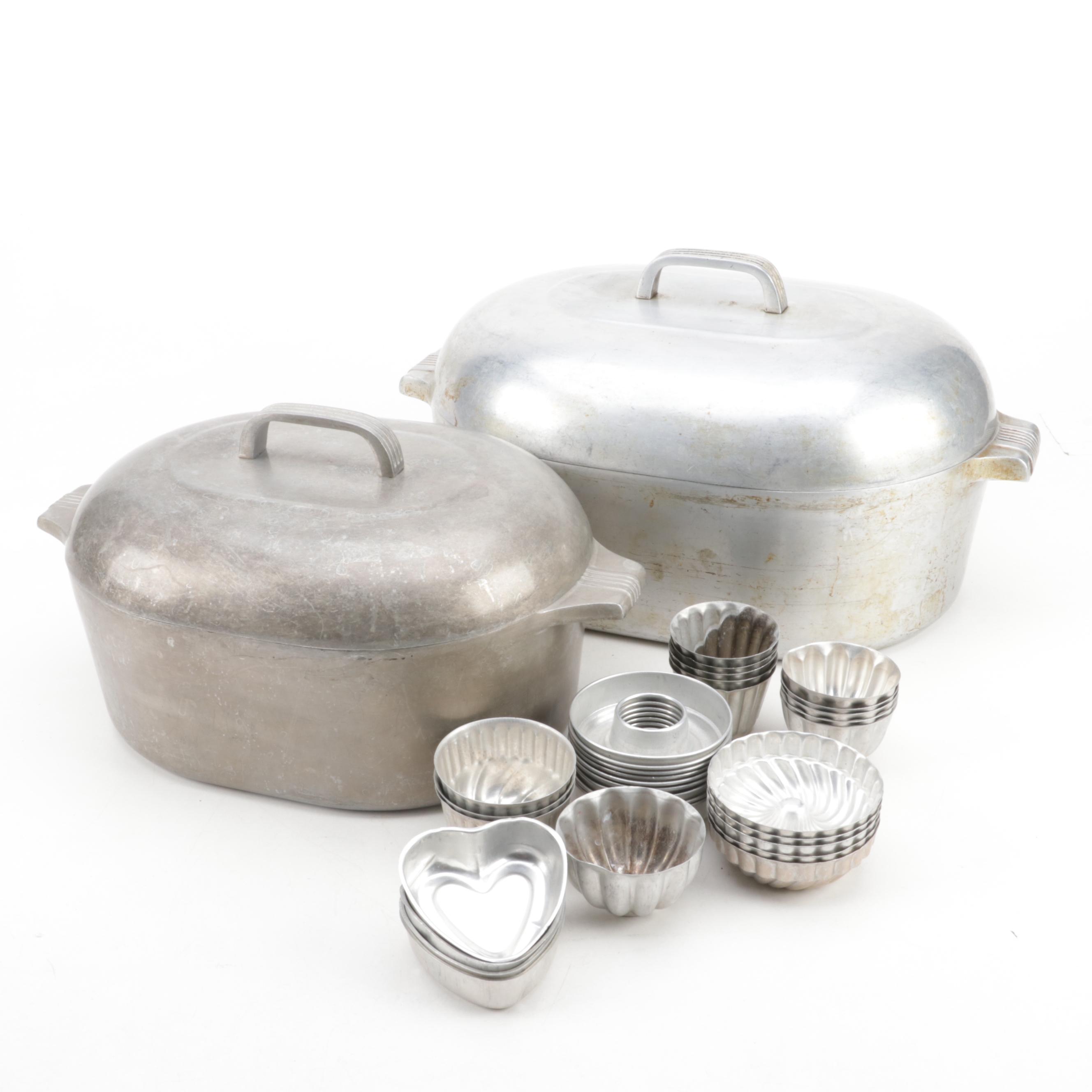 Wagner Ware Magnalite Roasters with Other Baking Molds, Mid to Late 20th Century