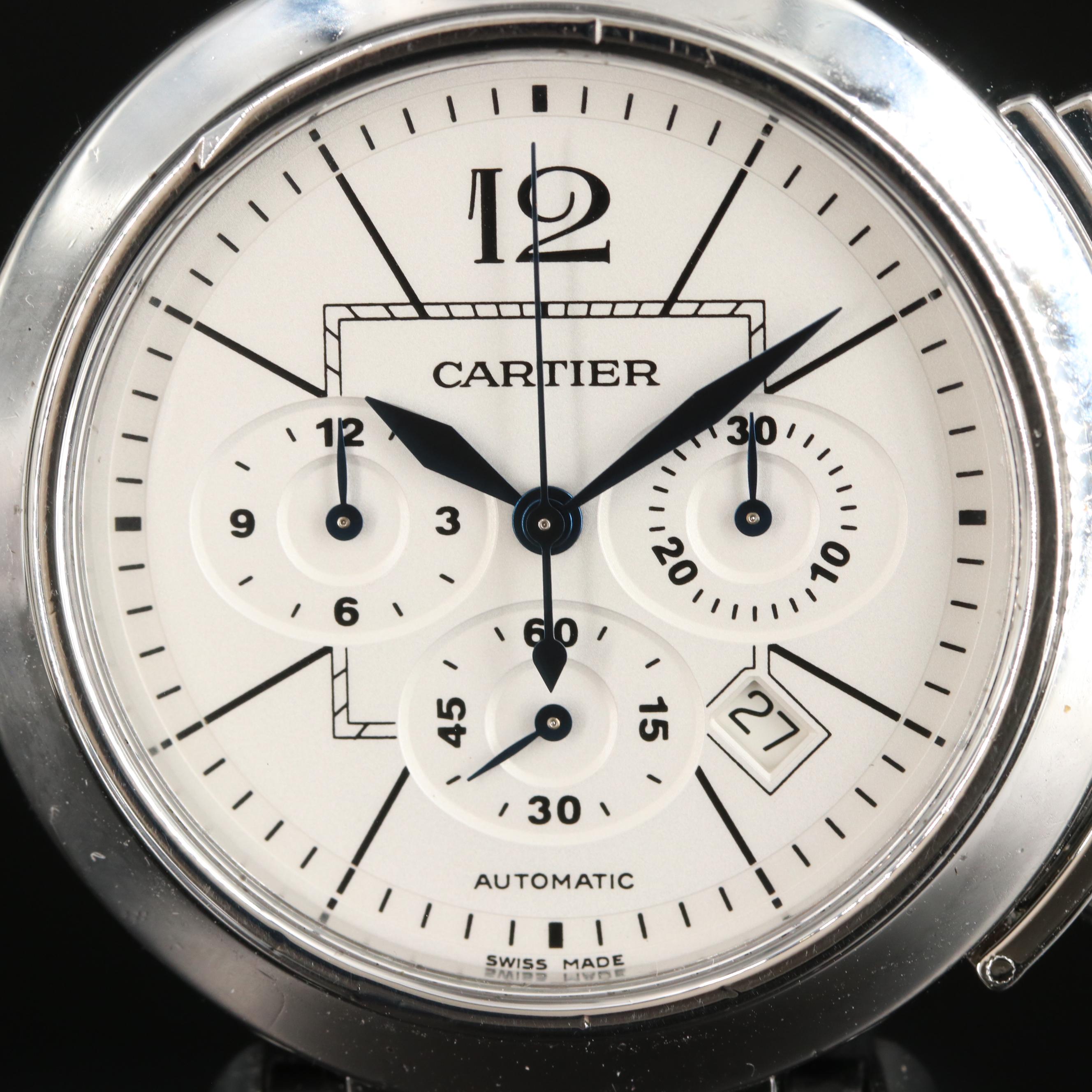 Cartier Pasha 42MM Chronograph Automatic Steel Leather Watch
