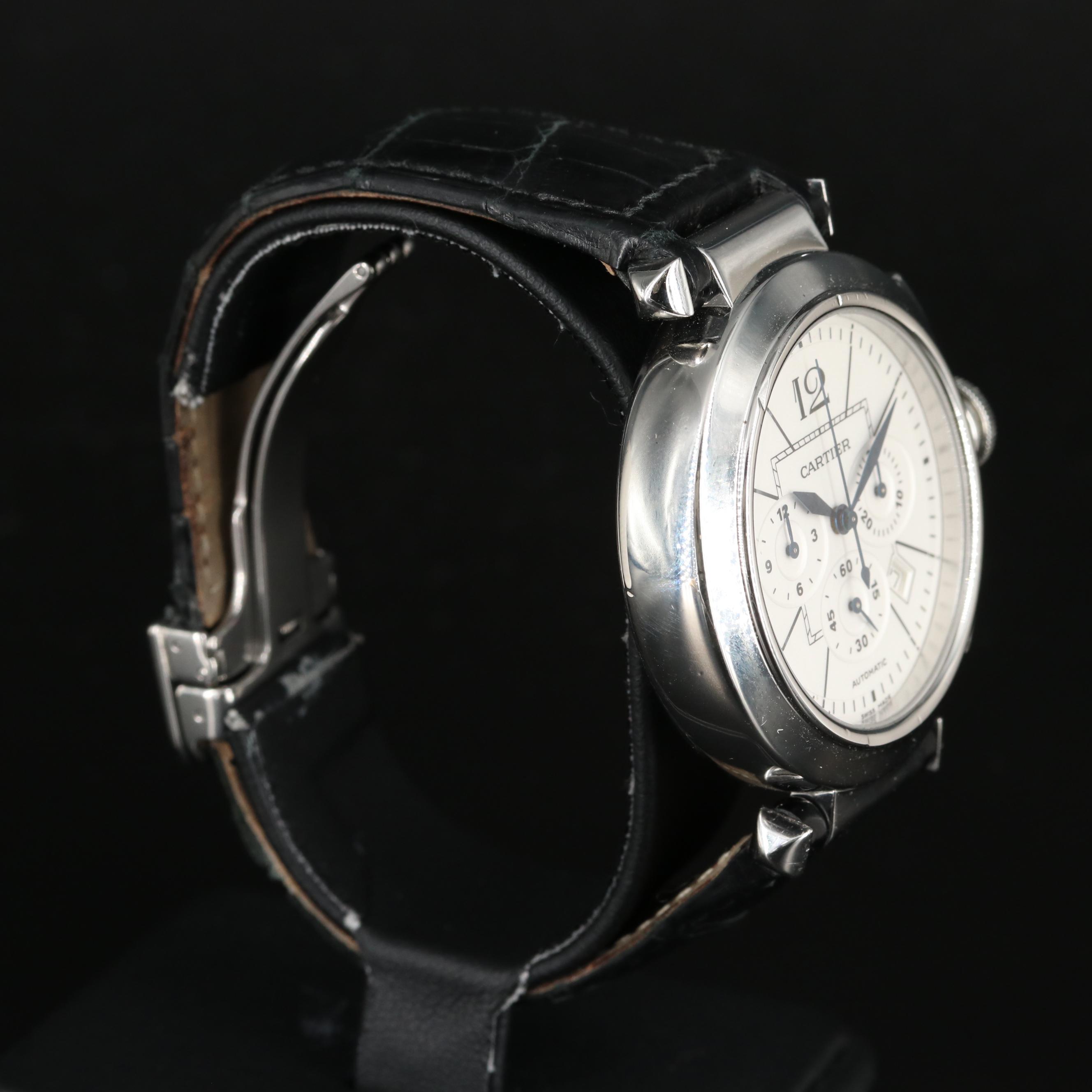 Cartier Pasha 42MM Chronograph Automatic Steel Leather Watch