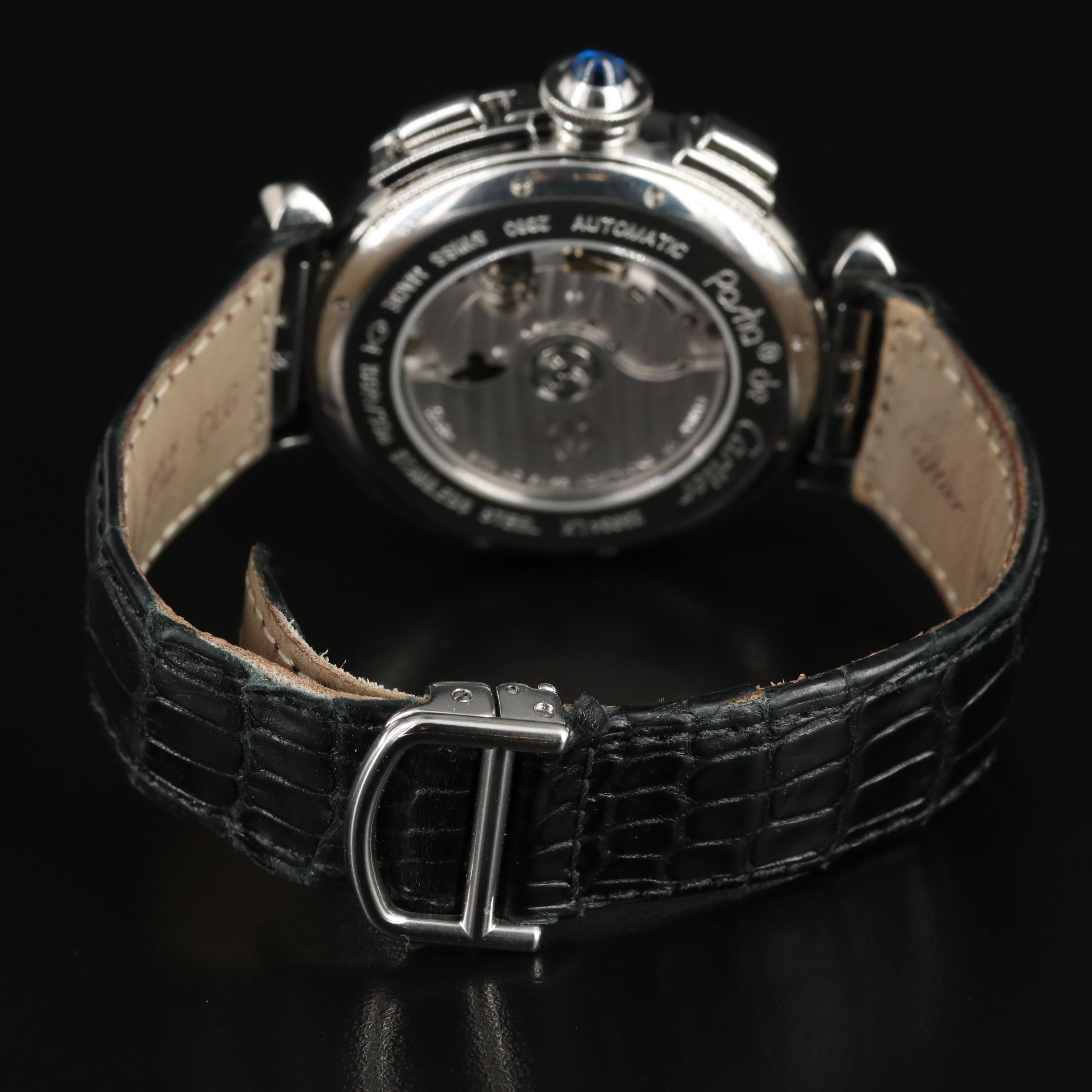 Cartier Pasha 42MM Chronograph Automatic Steel Leather Watch