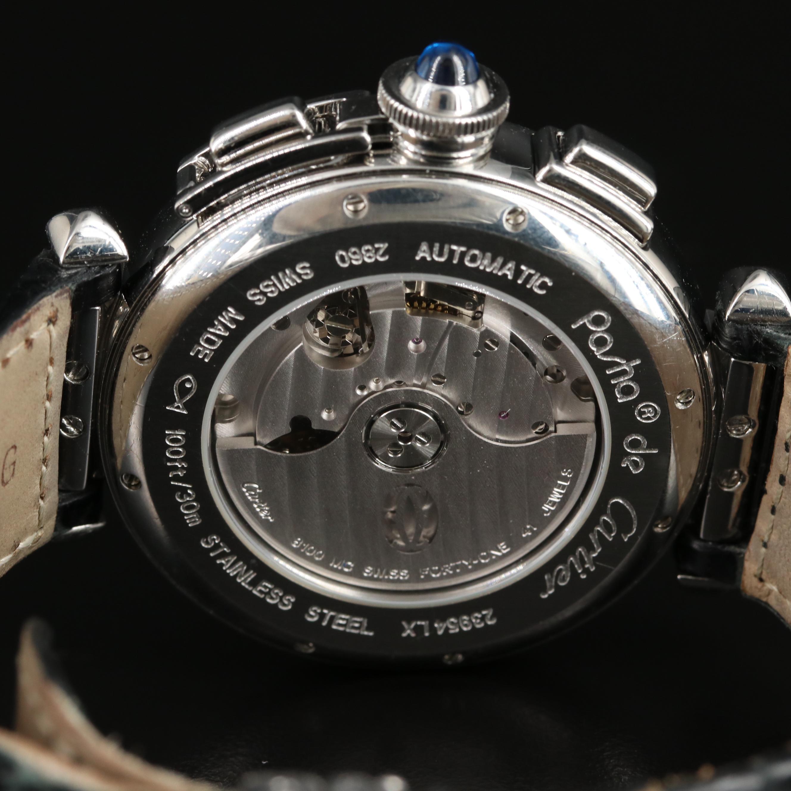 Cartier Pasha 42MM Chronograph Automatic Steel Leather Watch