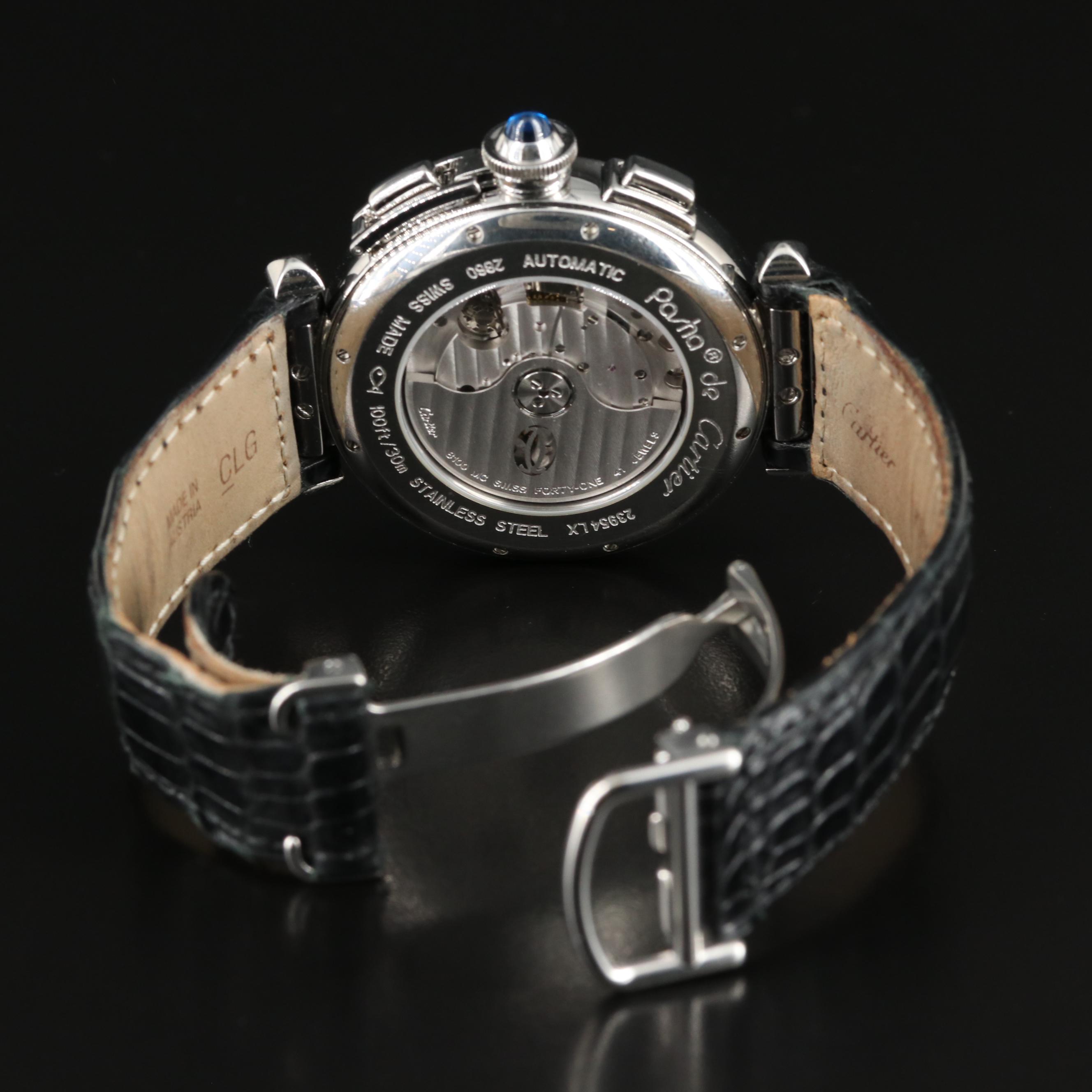 Cartier Pasha 42MM Chronograph Automatic Steel Leather Watch
