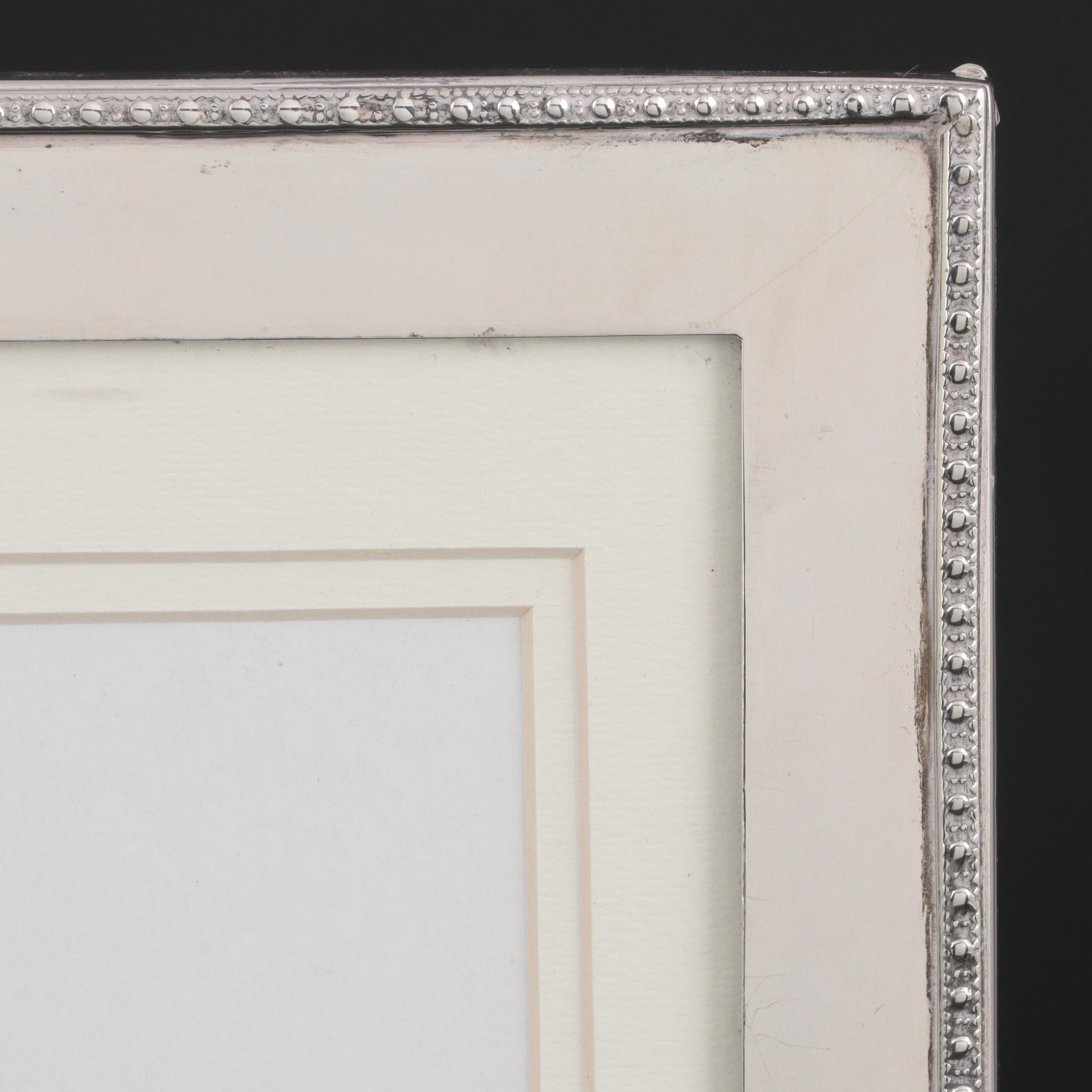 Egyptian 900 Silver Tabletop Picture Frame with Lacquered Wood Backboard