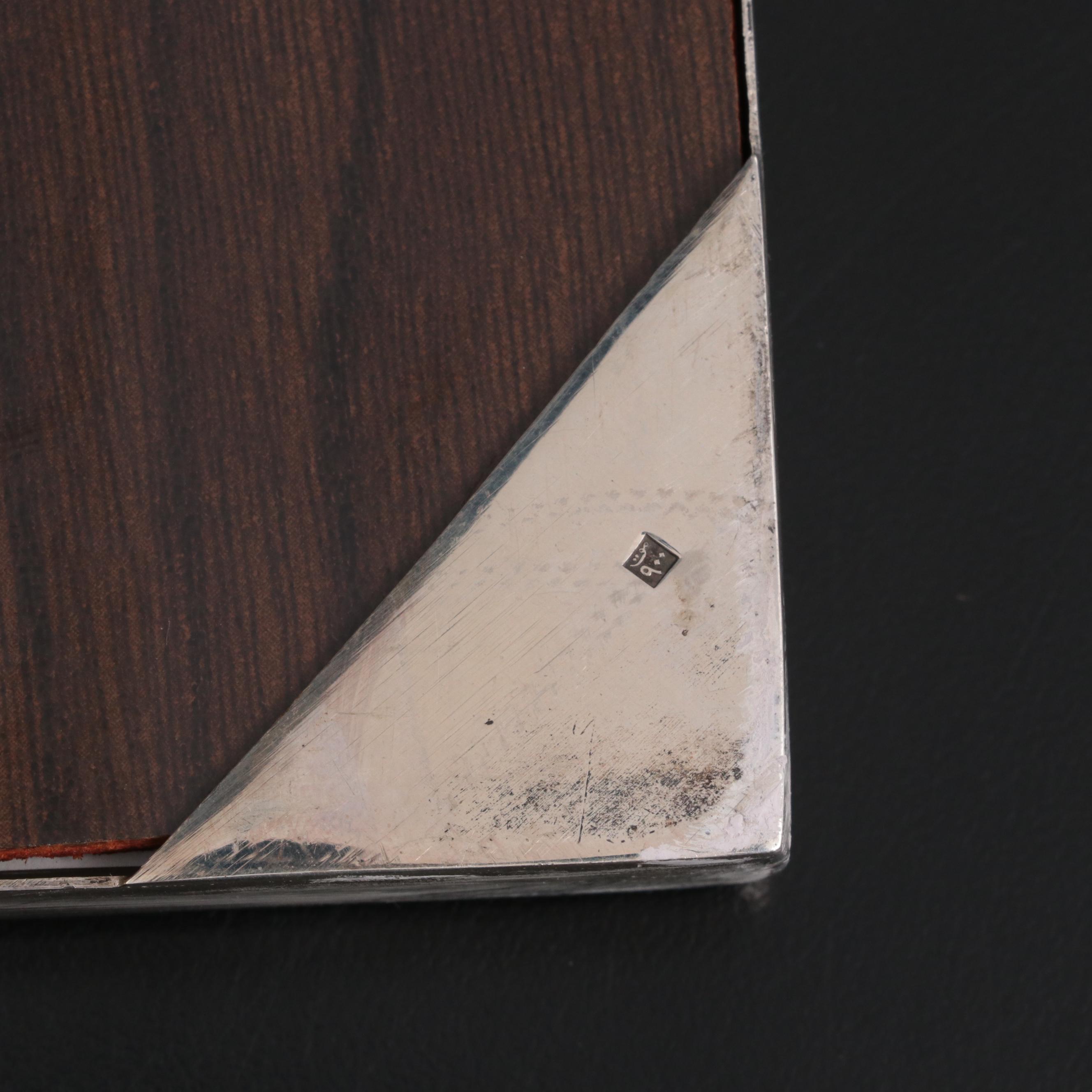 Egyptian 900 Silver Tabletop Picture Frame with Lacquered Wood Backboard