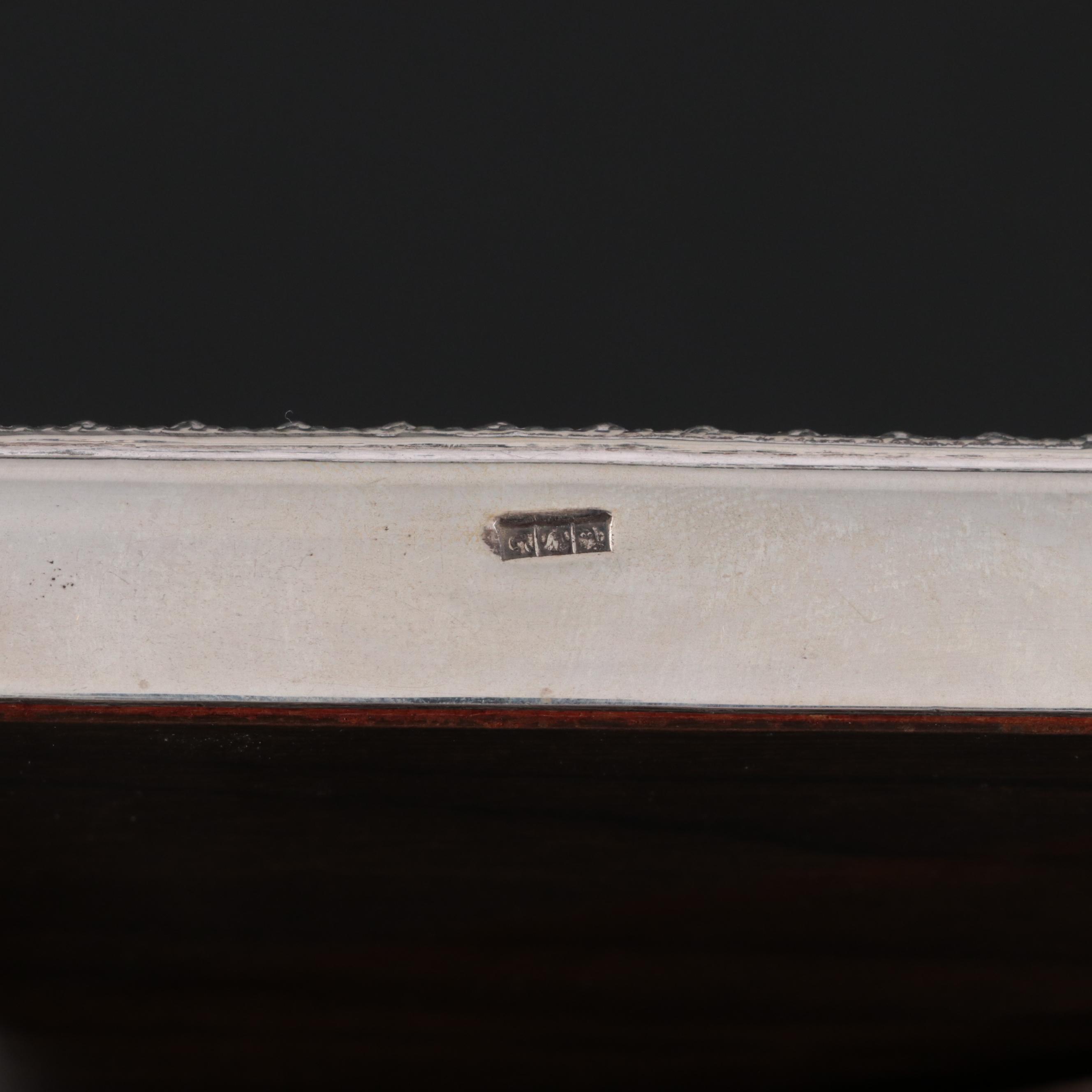 Egyptian 900 Silver Tabletop Picture Frame with Lacquered Wood Backboard