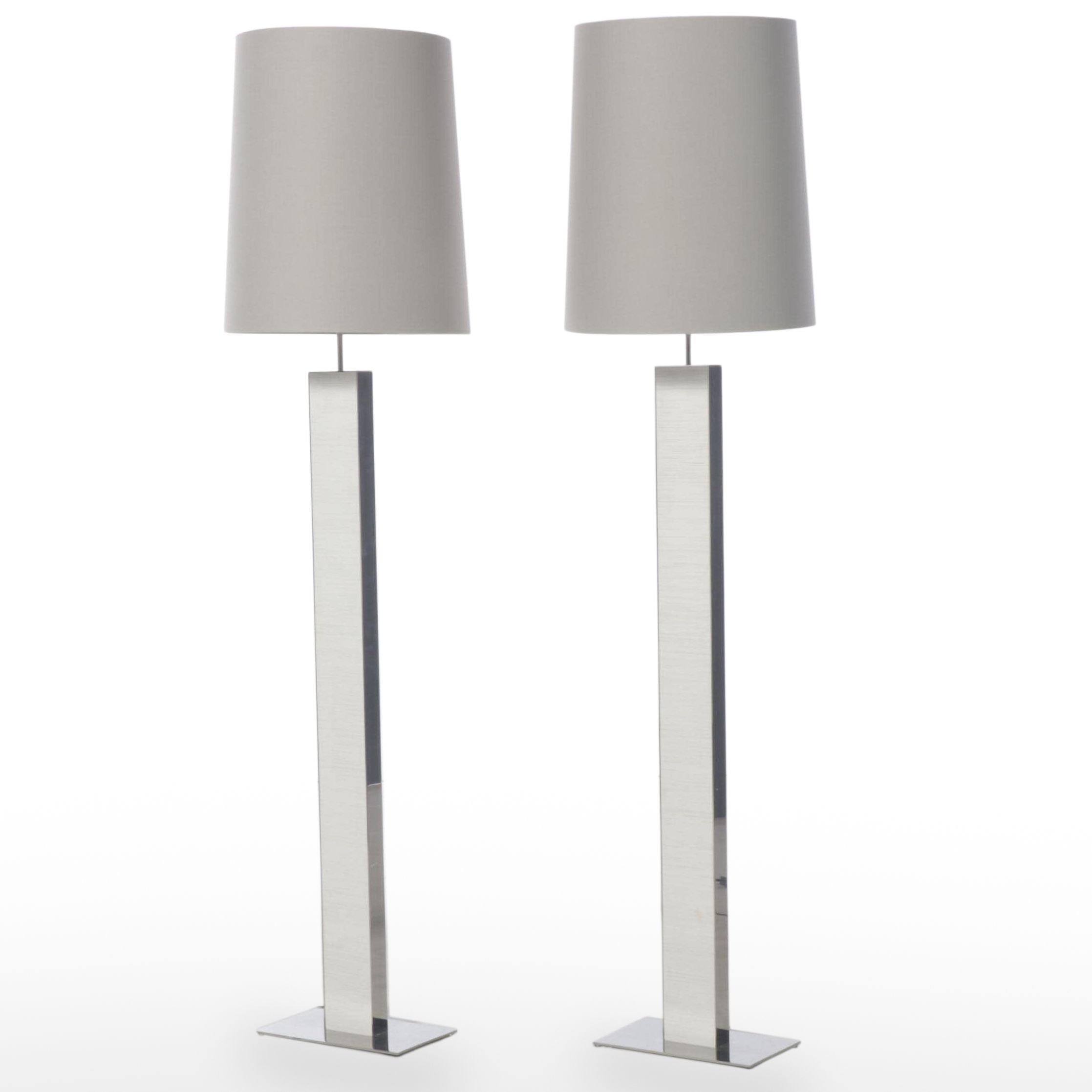 Pair of JNL Collection "Salam" Polished Steel Floor Lamps, Contemporary
