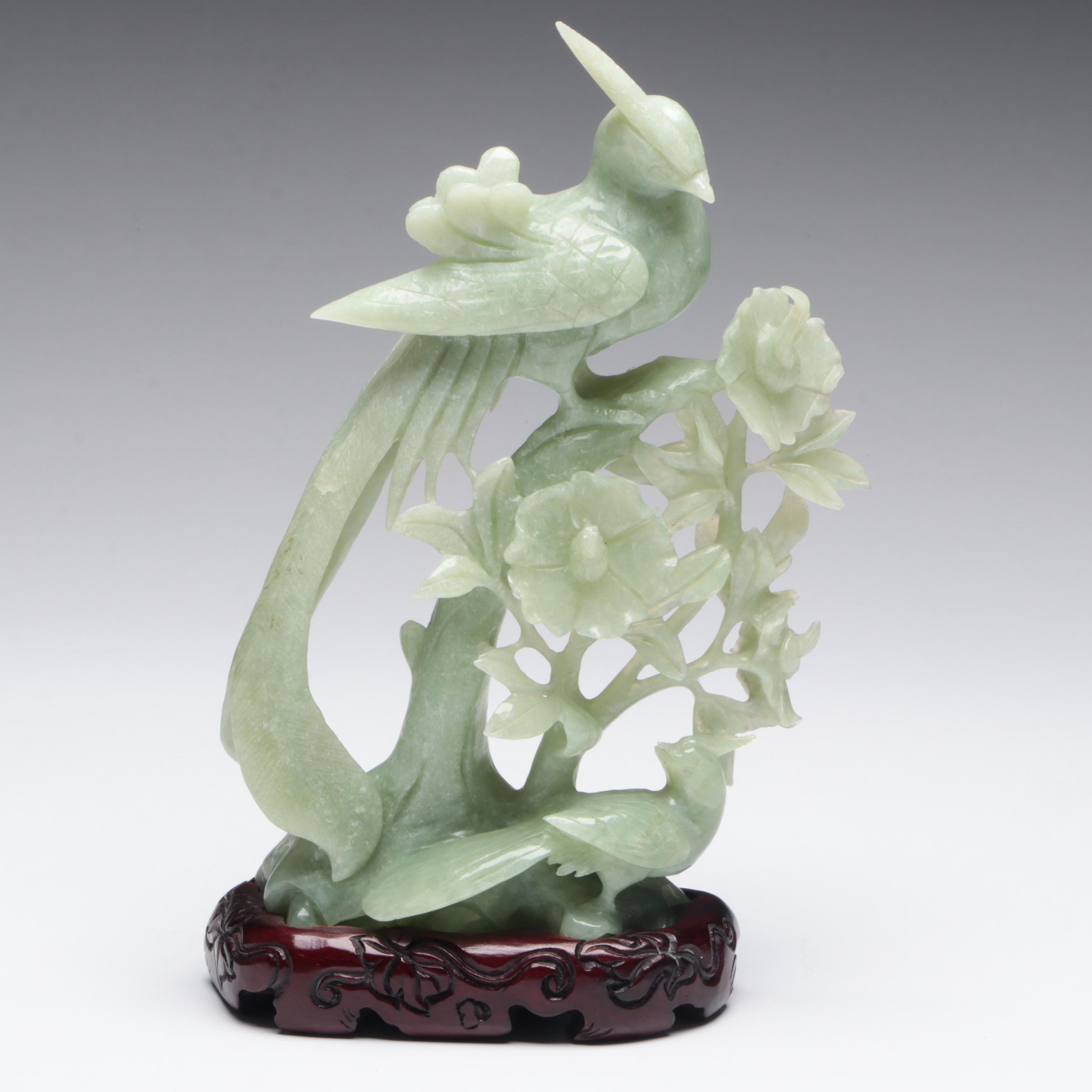 Chinese Serpentine Carving of a Phoenix on Flowering Tree