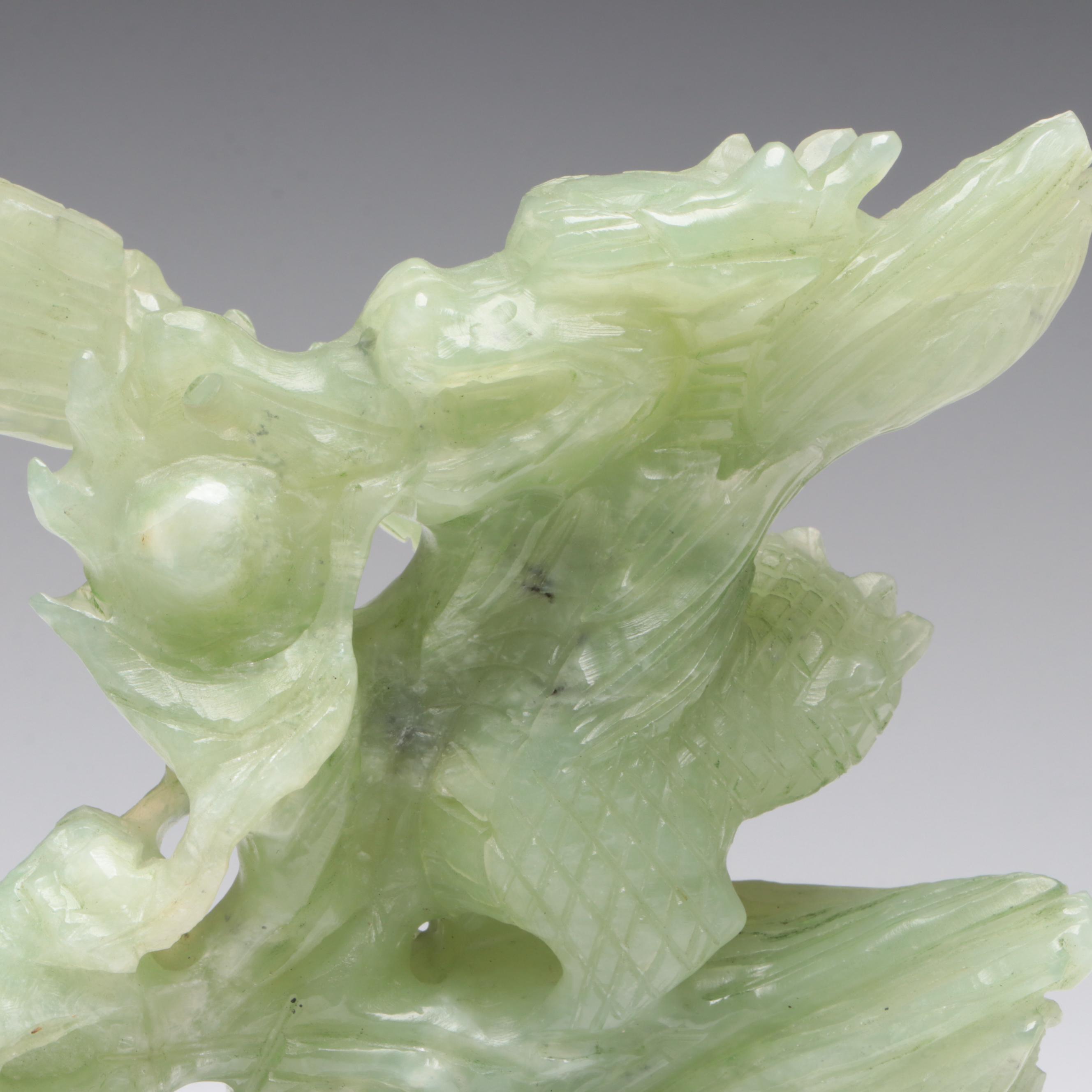 Chinese Serpentine Carving of Guardian Lion and Dragon