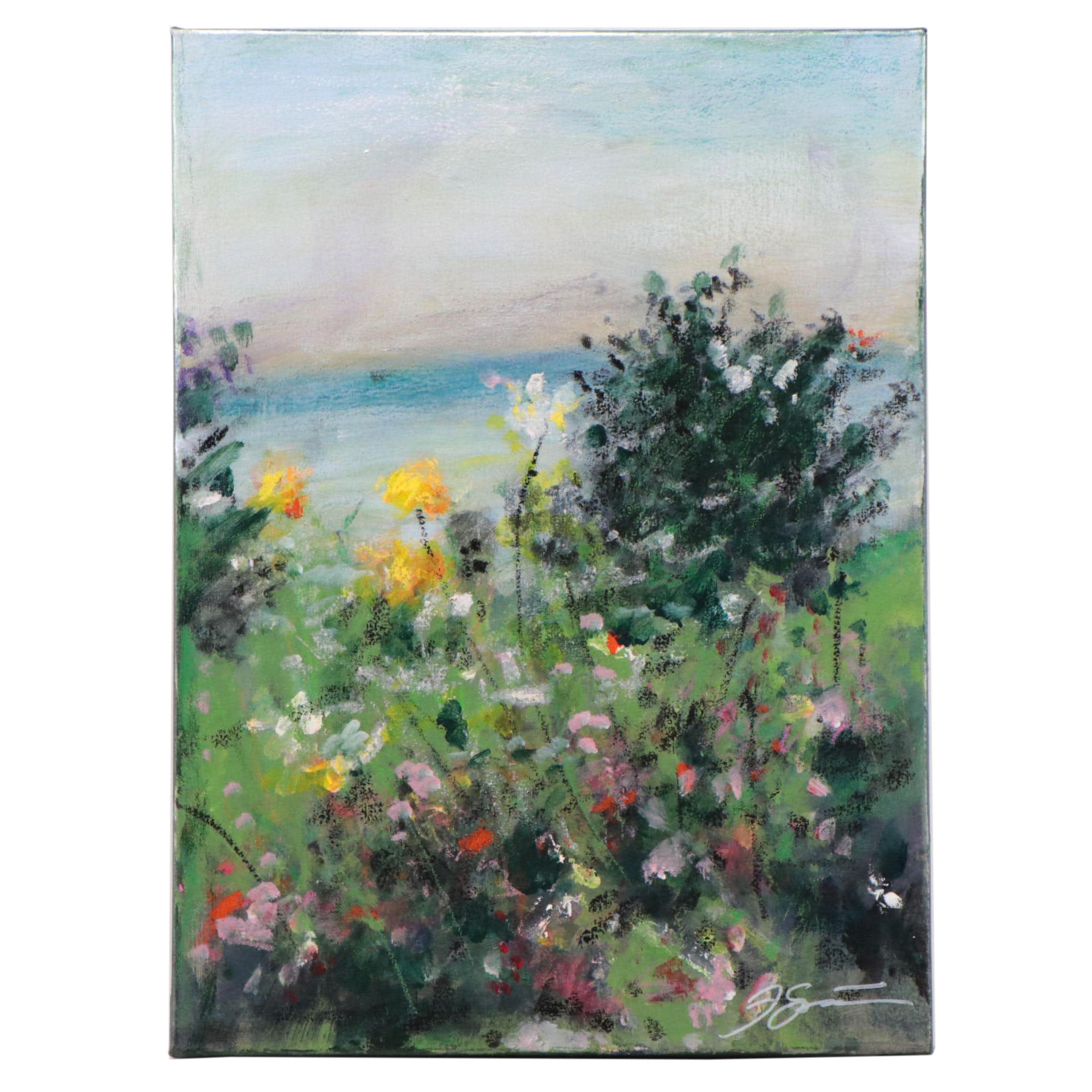 Frank Satogata Oil Painting of Floral Landscape