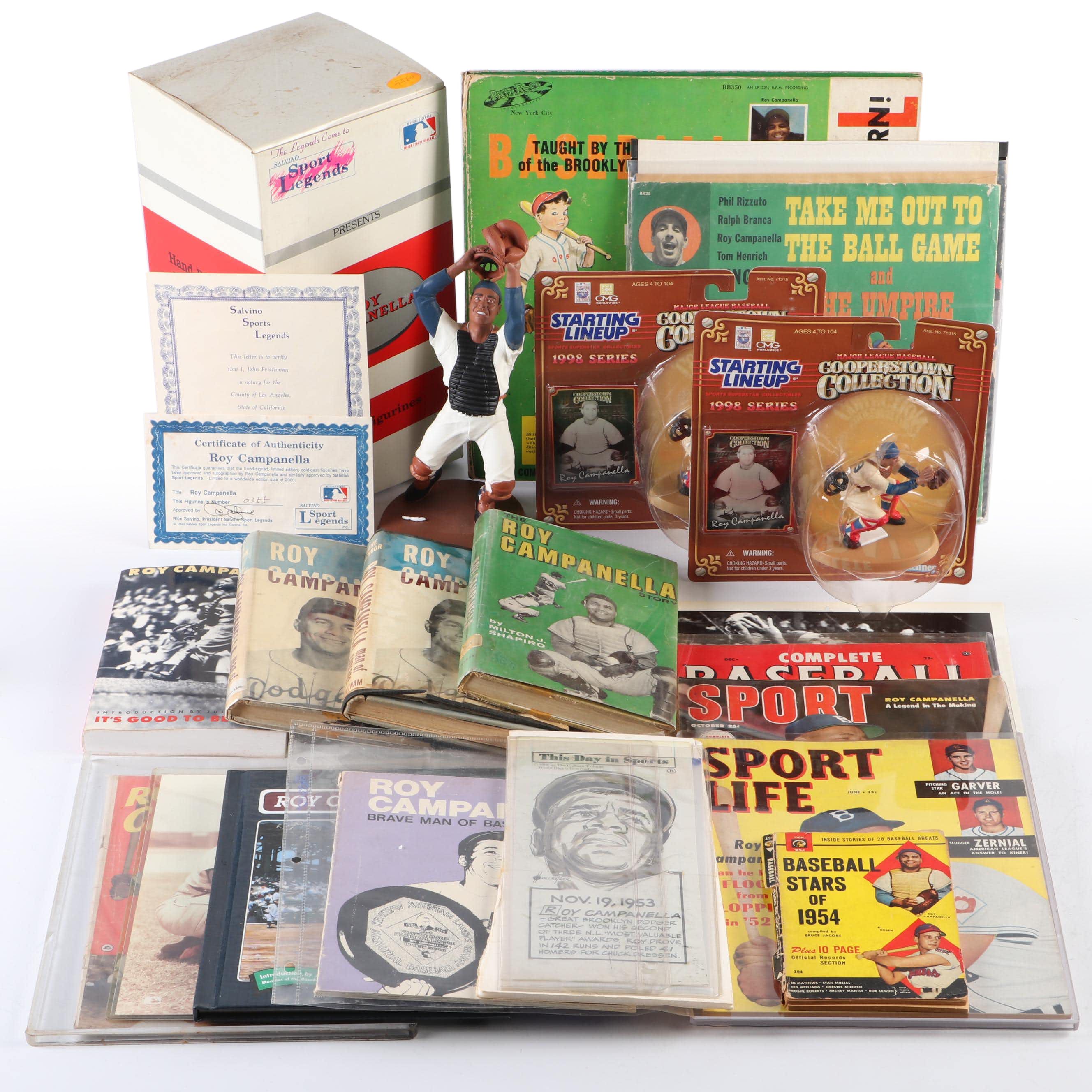 Roy Campanella Signed Sport Legends Figurine with Books, Vinyl Albums, and More