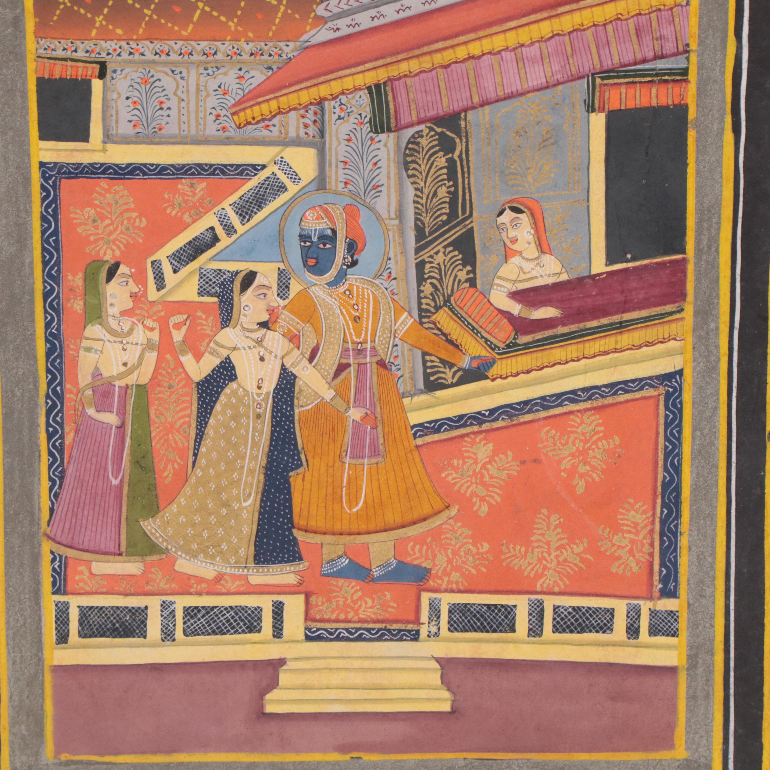 Mughal Indian Rajasthani Ragamala Gouache Painting, 18th to 19th Century