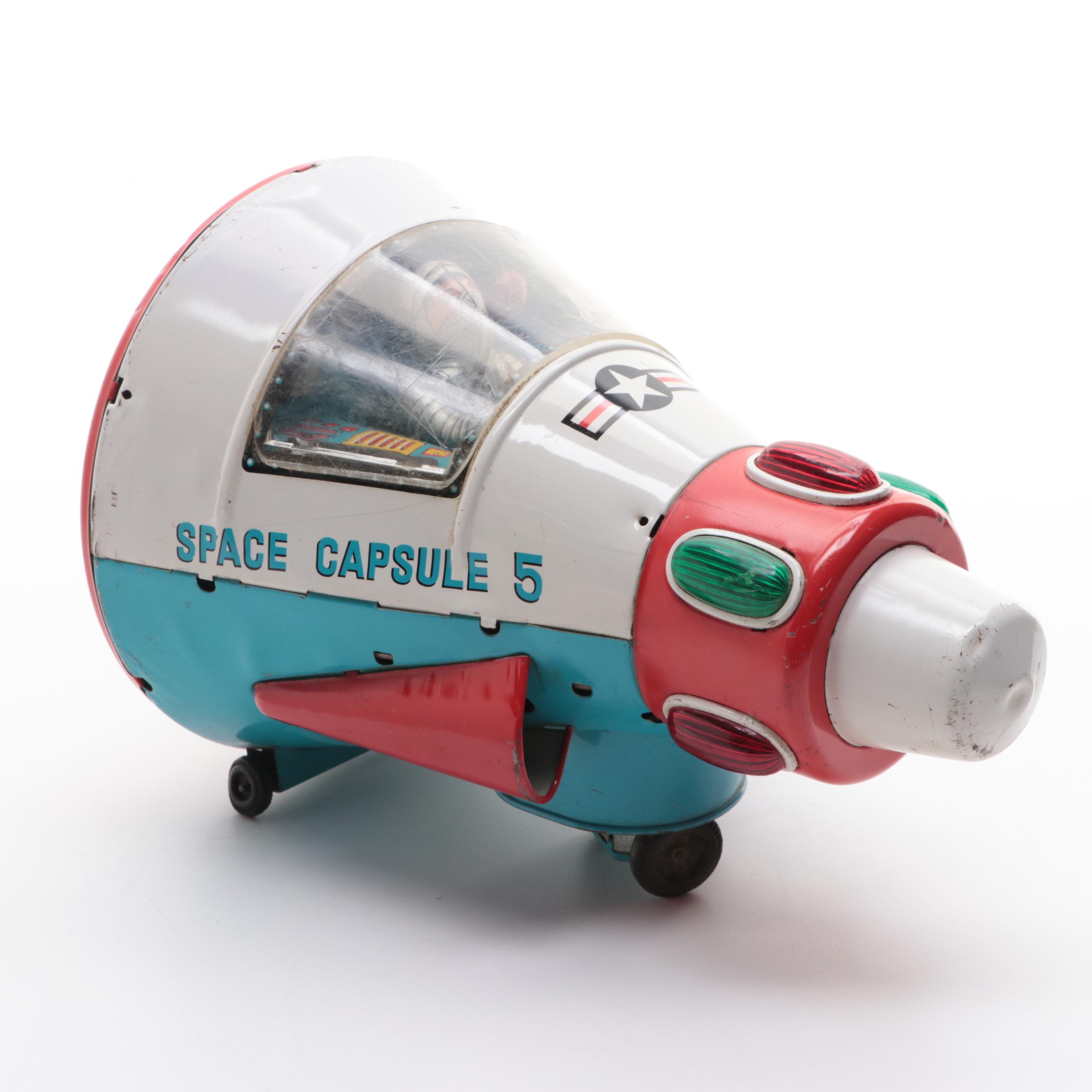 Modern Toys Space Capsule 5 Tin Lithograph Toy, Mid-20th Century