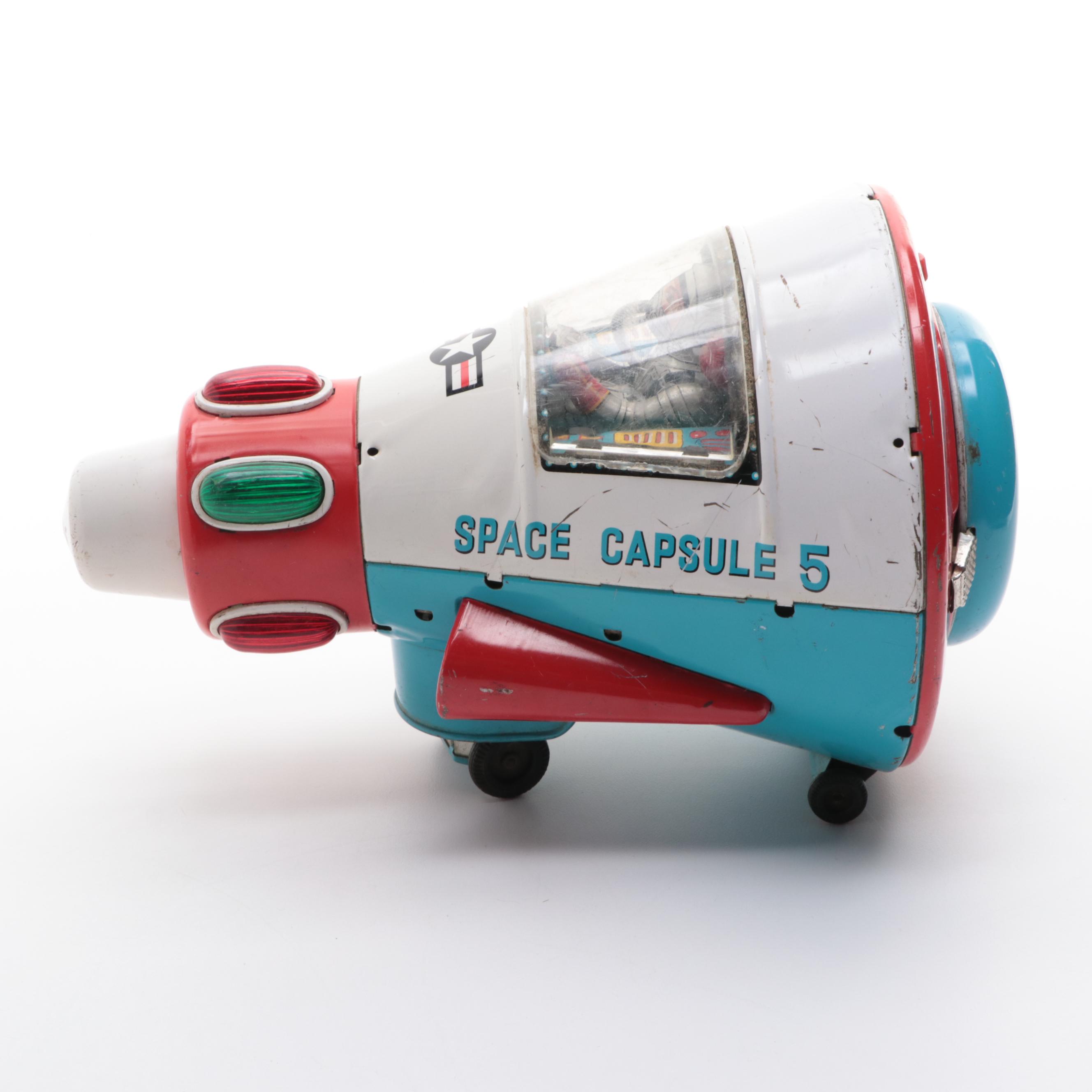 Modern Toys Space Capsule 5 Tin Lithograph Toy, Mid-20th Century